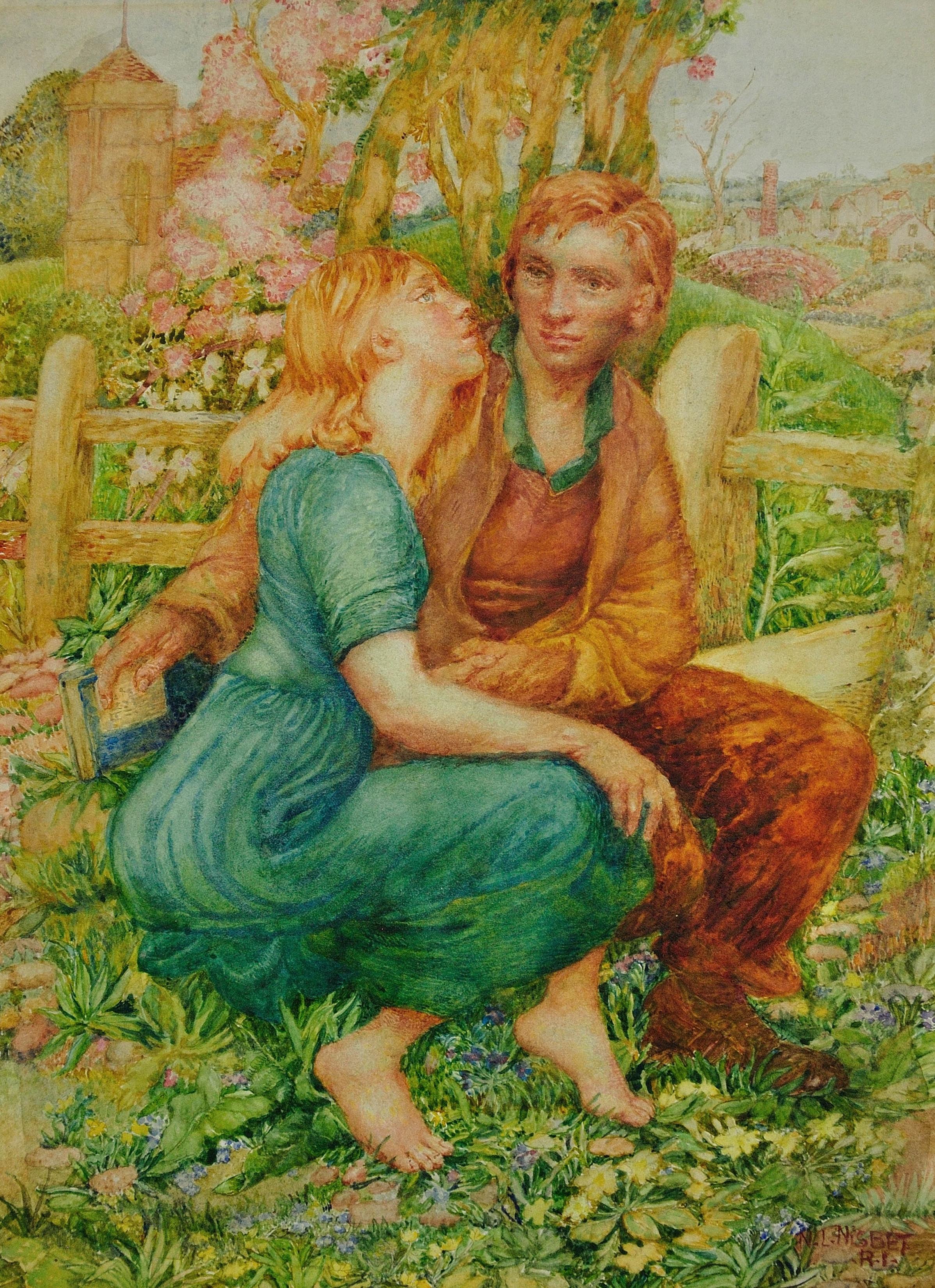 Such Young Love. The Anticipation of a Kiss. Last of the Pre-Raphaelites. - Art by Noel Laura Nisbet