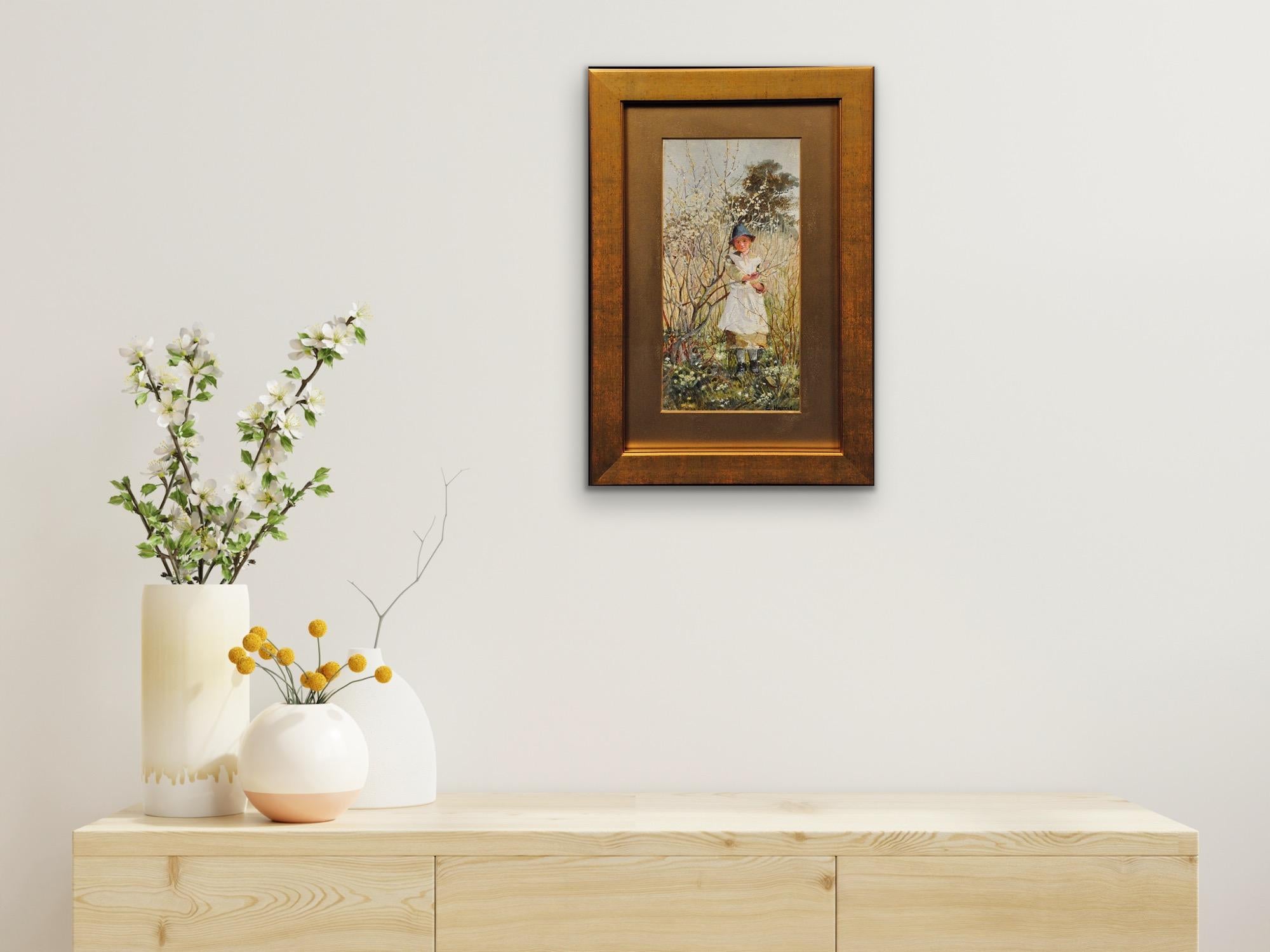 Viktorianisches Aquarellgemälde „ Primroses & Snowdrops In The Orchard“, 19. Jahrhundert 9
