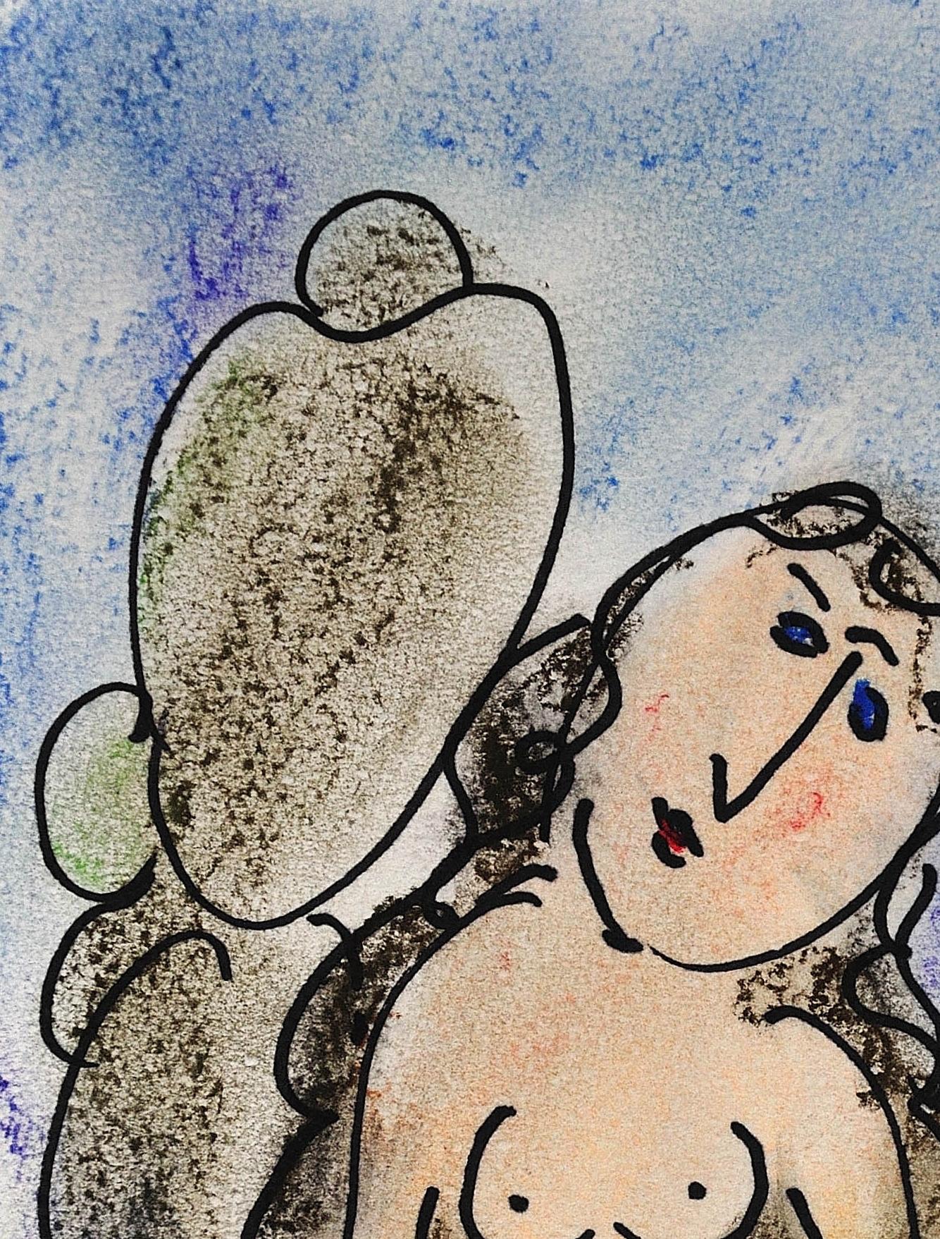 Die Frau im Meer. Dora Holzhandler.Polish-Jewish Descent.Originale pastellfarbene Zeichnung im Angebot 15