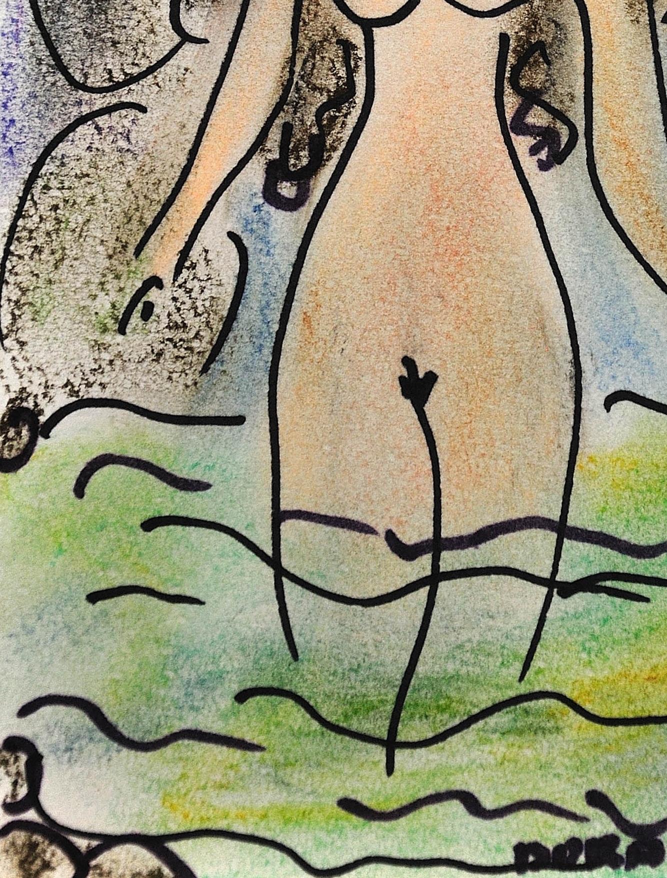 Die Frau im Meer. Dora Holzhandler.Polish-Jewish Descent.Originale pastellfarbene Zeichnung im Angebot 17