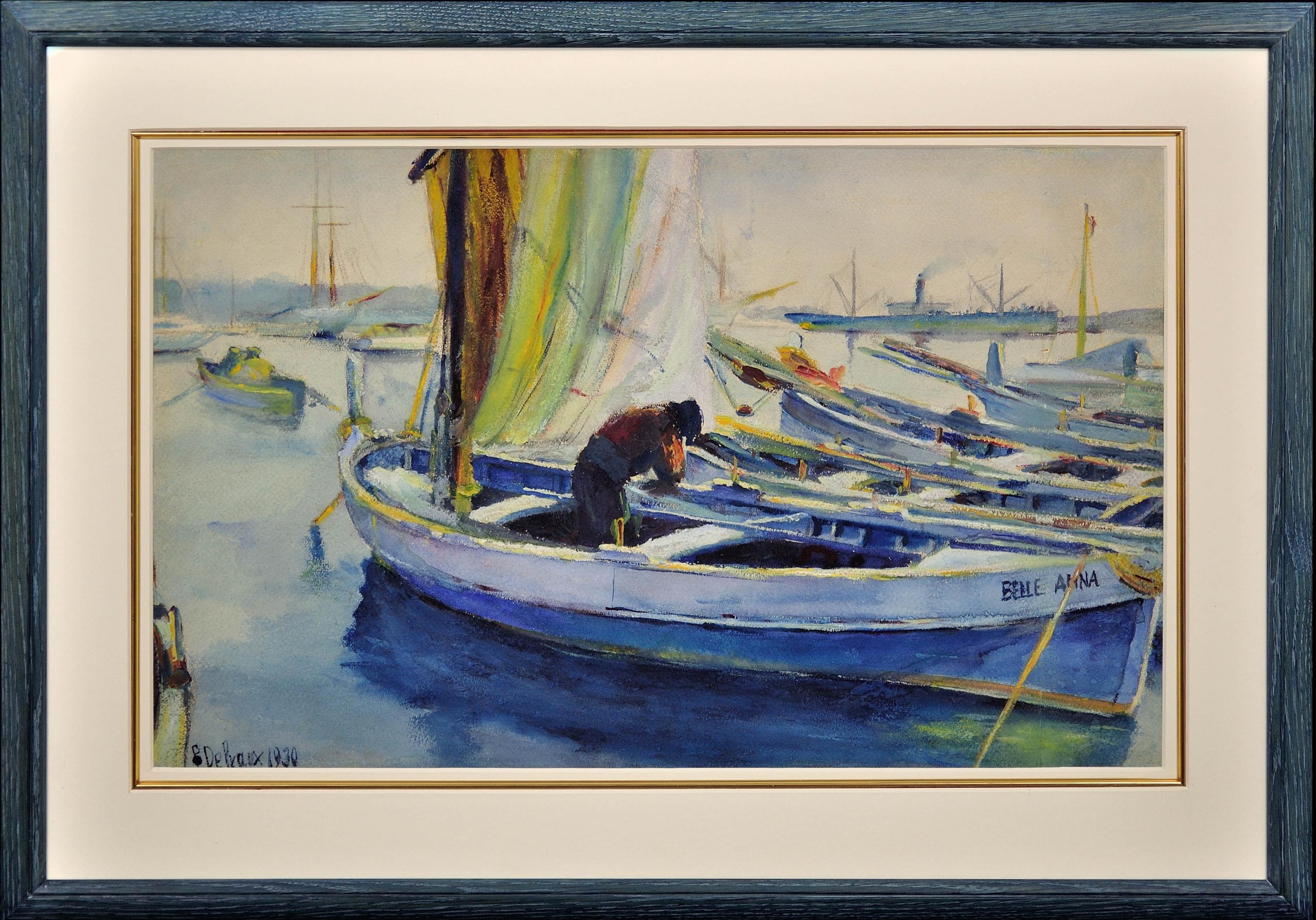 Landscape Art di Paul Delvaux - La Port De Cannes Costa Azzurra Acquerello originale incorniciato