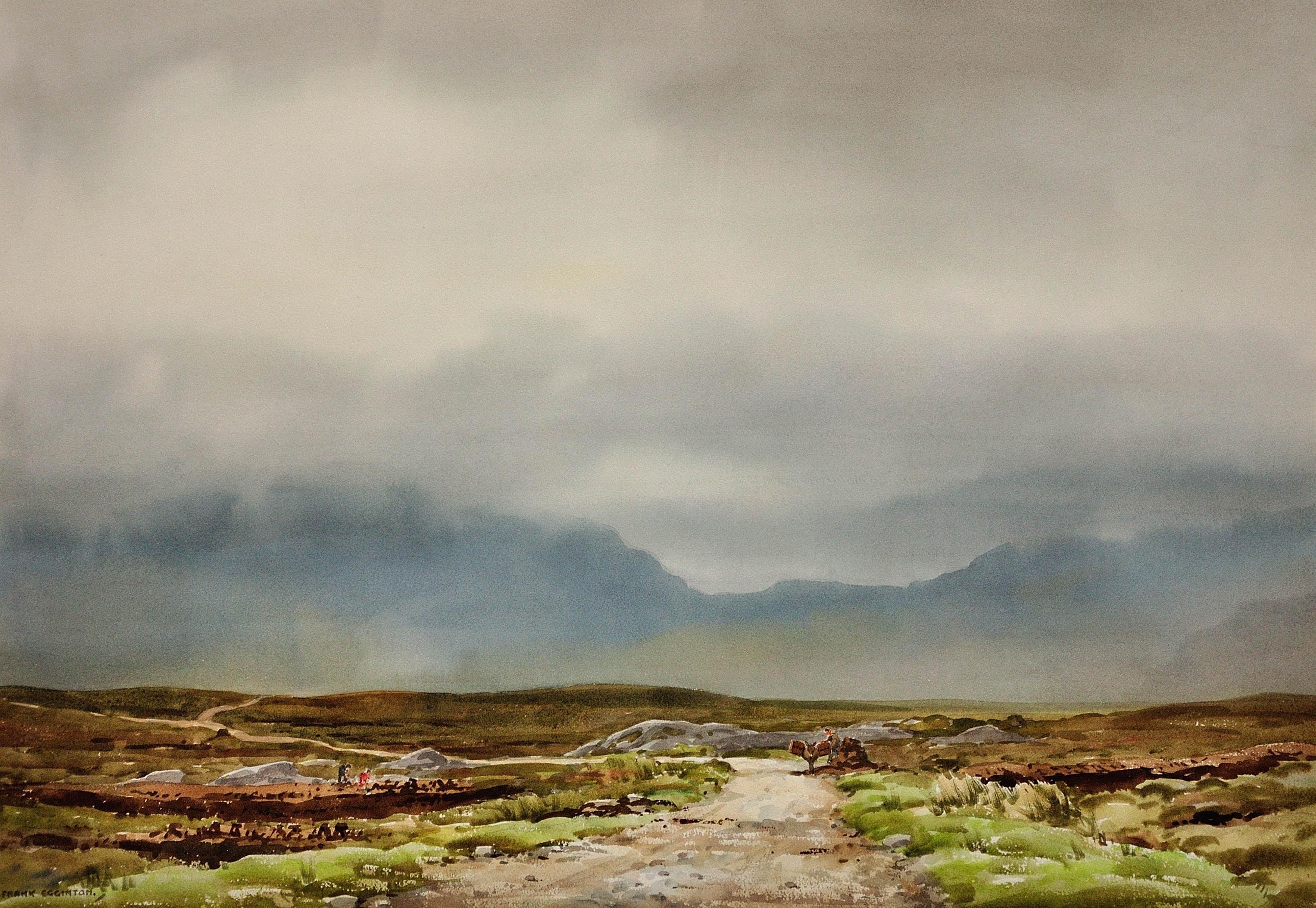 The Maamturk Mountains from Recess, Connemara, Ireland. Framed Irish Watercolor. - Art by Frank Egginton