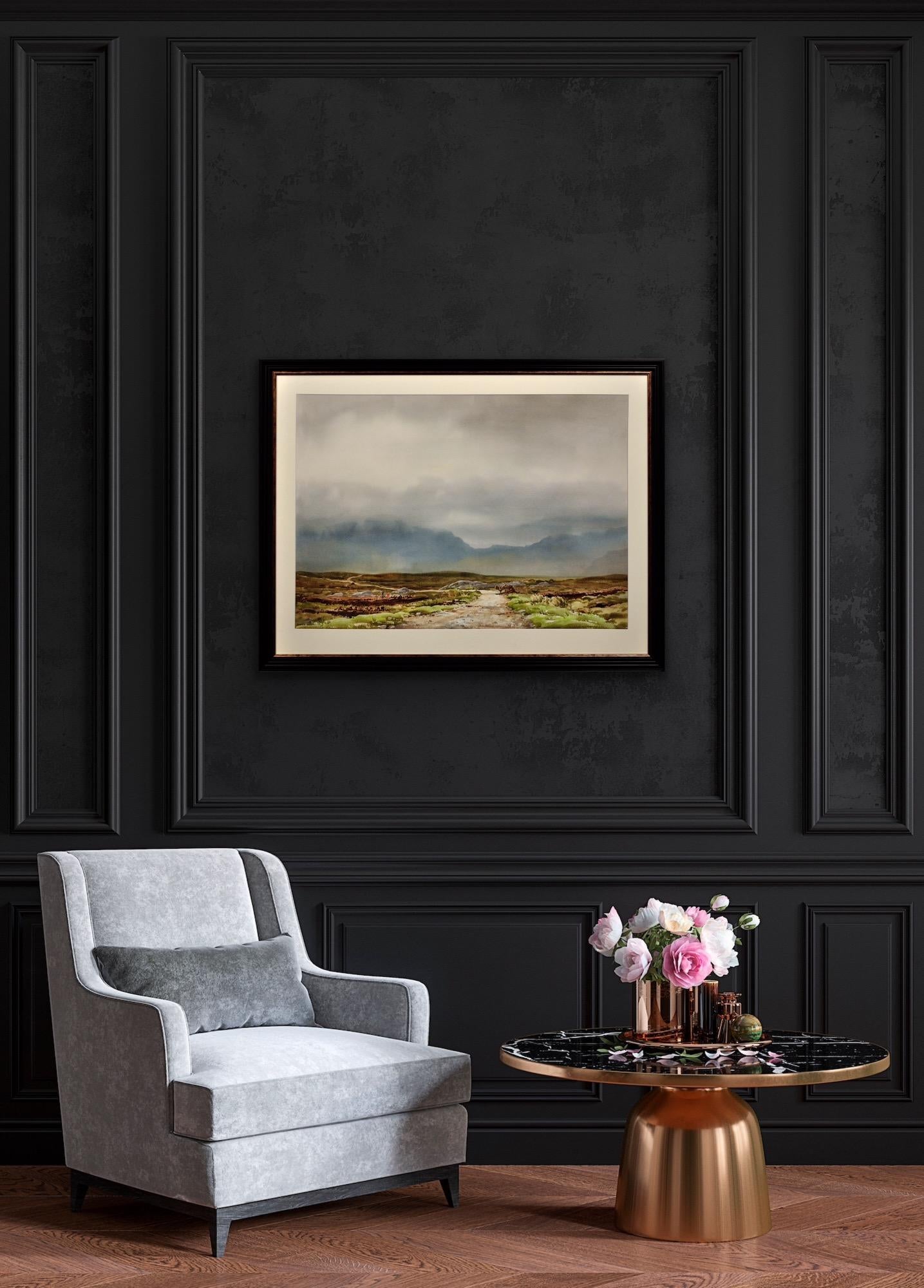 Aquarelle irlandaise « The Maamturk Mountains from Recess Connemara Ireland » encadrée en vente 12