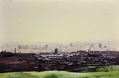 Oldham The Surrounding Hills Greater Manchester Cityscape originale aquarelle