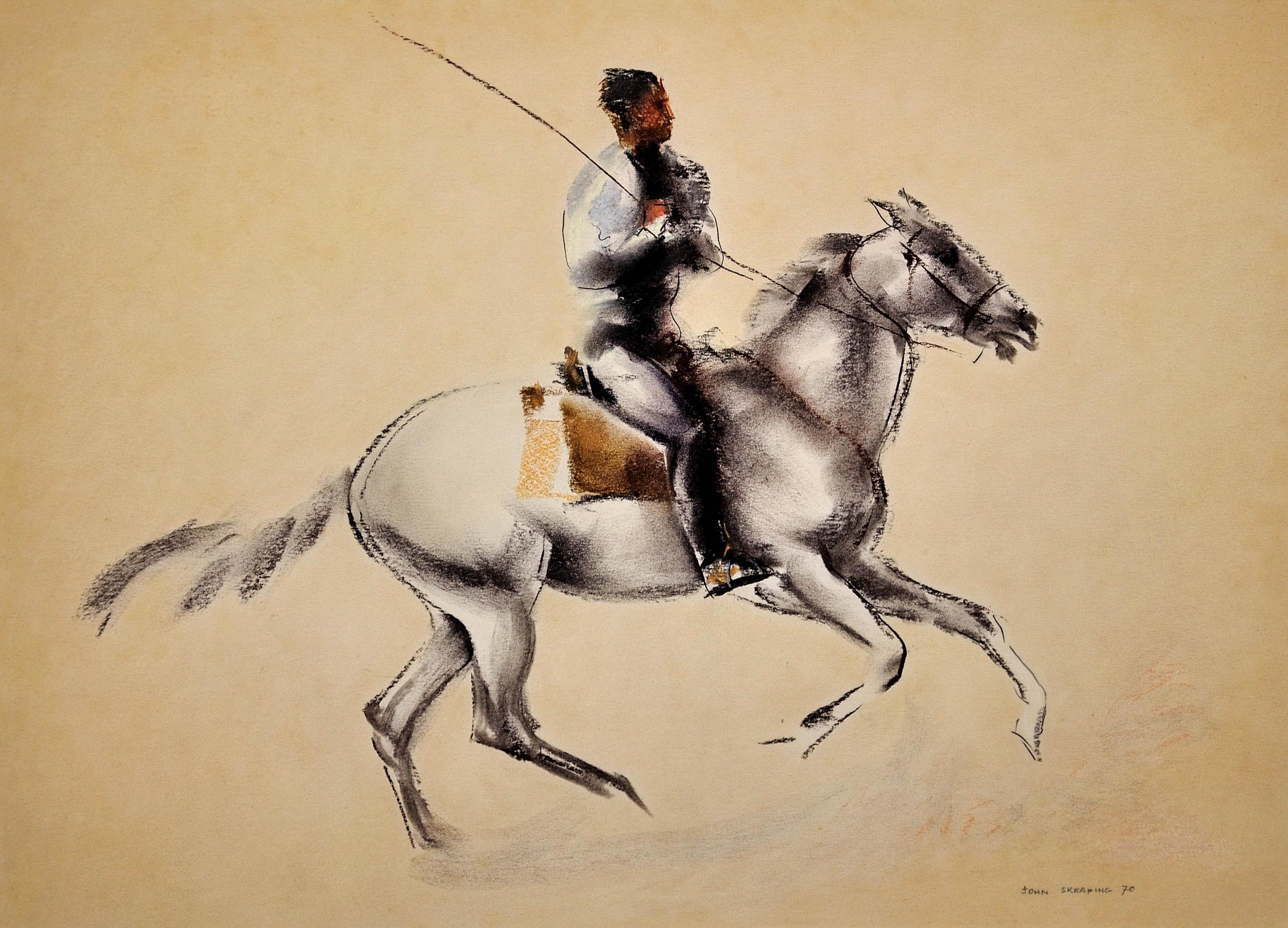 Gardien, cowboy et cheval du Camargue, sud de la France. Milieu du siècle. - Art de John Rattenbury Skeaping