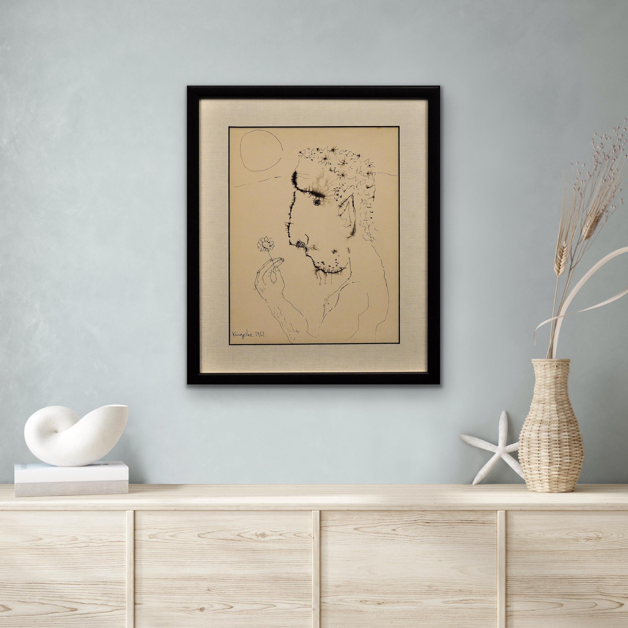 John A Self Portrait Framed Original Ink Drawing Modern Irish Mid-20th Century For Sale 5