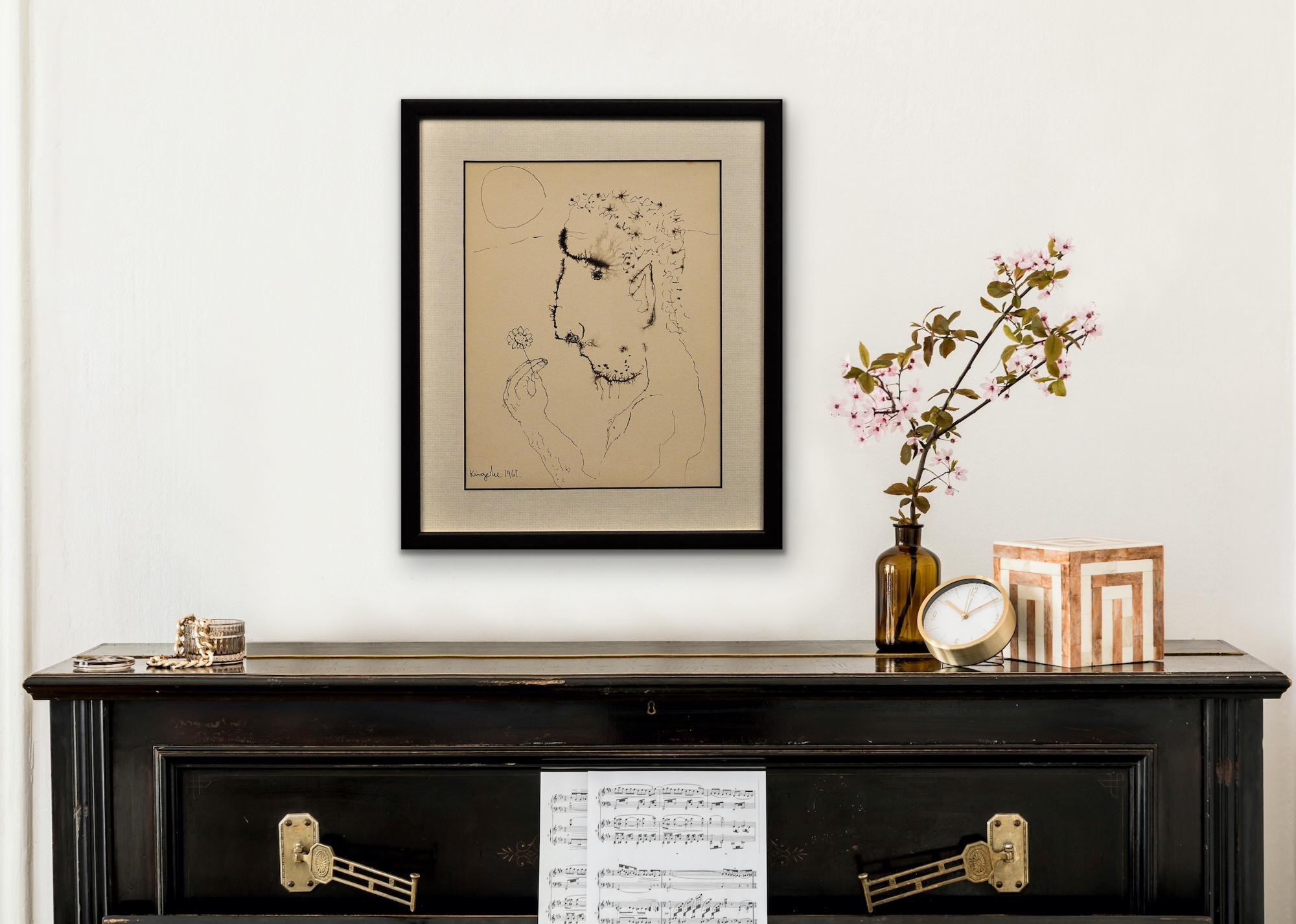 John A Self Portrait Framed Original Ink Drawing Modern Irish Mid-20th Century For Sale 7