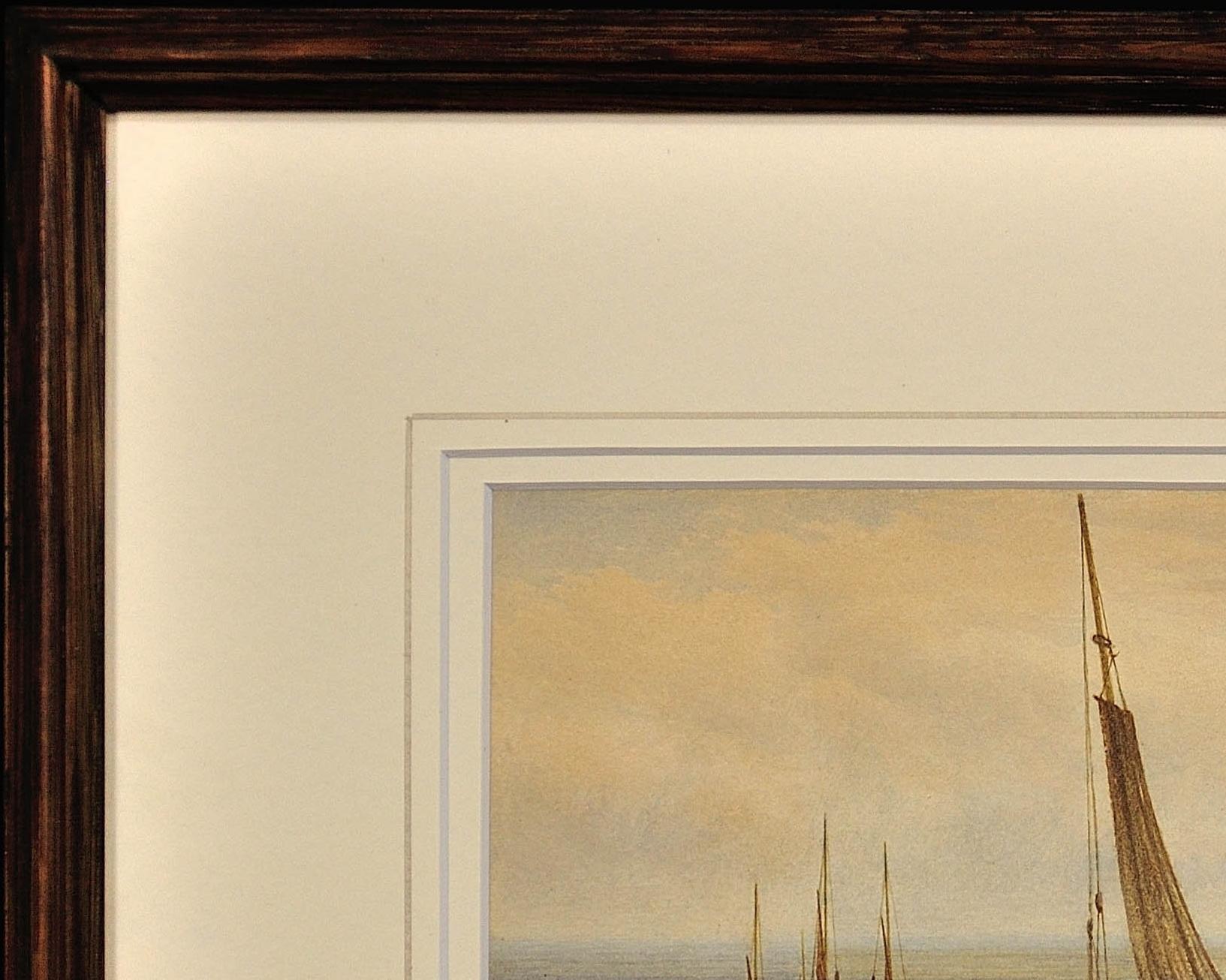 Muy Fina Acuarela Original De La Década De 1870 De Barcos De Pesca En La Playa De Cerveza Al Este De Devon en venta 15