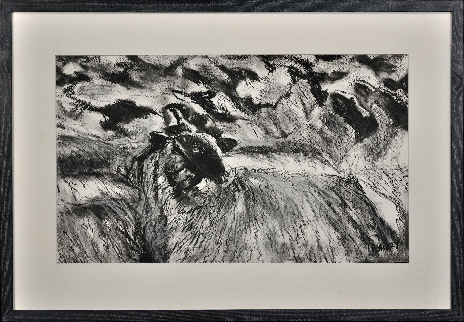 Susan Pomery Wilks Animal Art - Flock of Sheep. Large Pastel.Modern British.West Wales.Welsh. Animal & Farming.