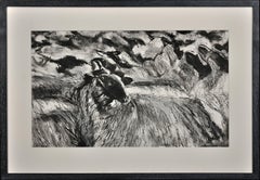 Grand troupeau de moutons au pastel gallois encadré Oeuvre d'art moderne British de l'ouest du Pays de Galles
