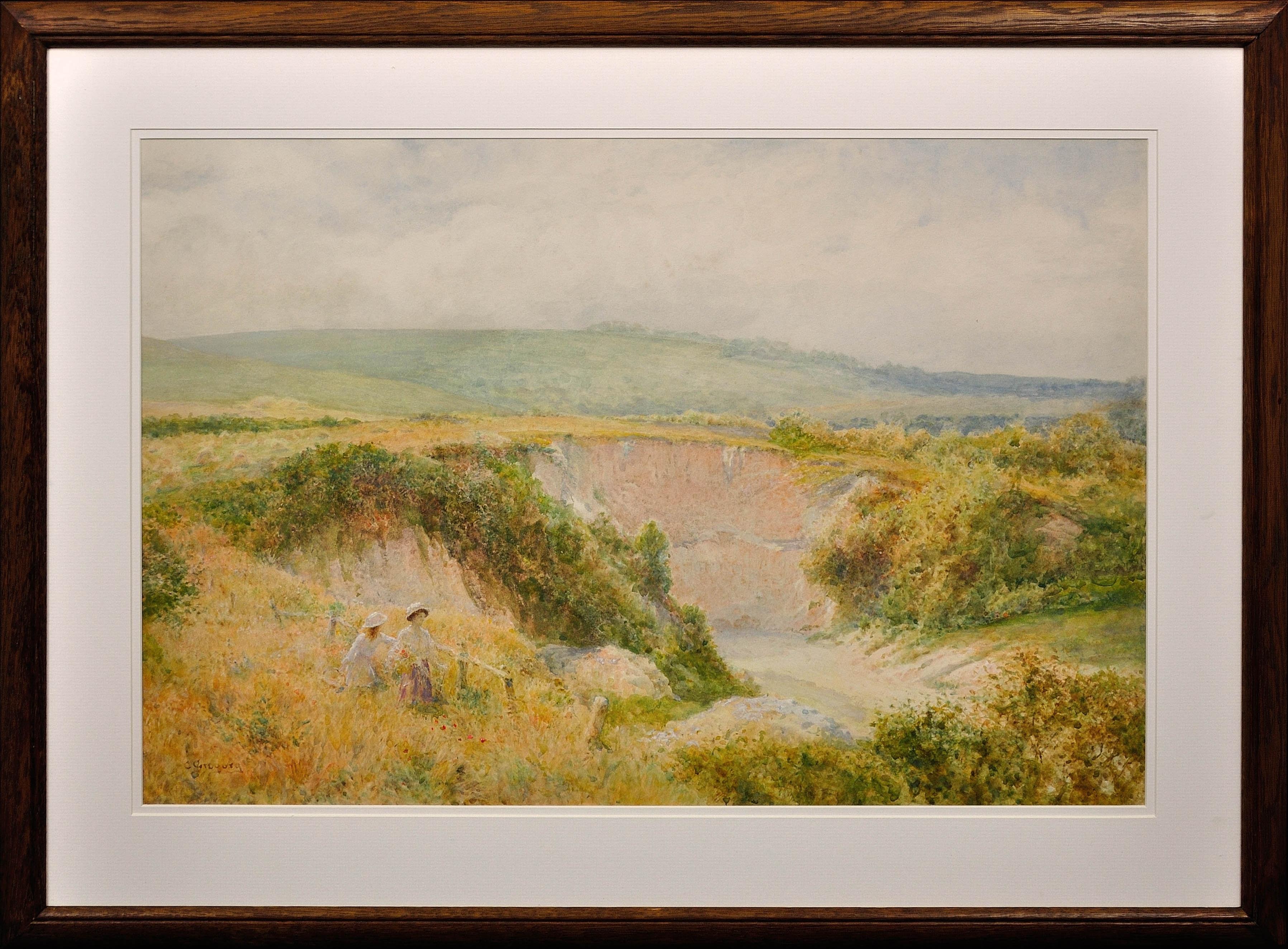 Landscape Art Charles Gregory - Jour d'été à Steyning Bowl, West Sussex, South Downs Way. Paysage victorien.