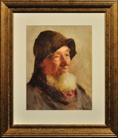 Antique Portrait of a Cornish Fisherman. Historical Social Record of Fishing Industry.