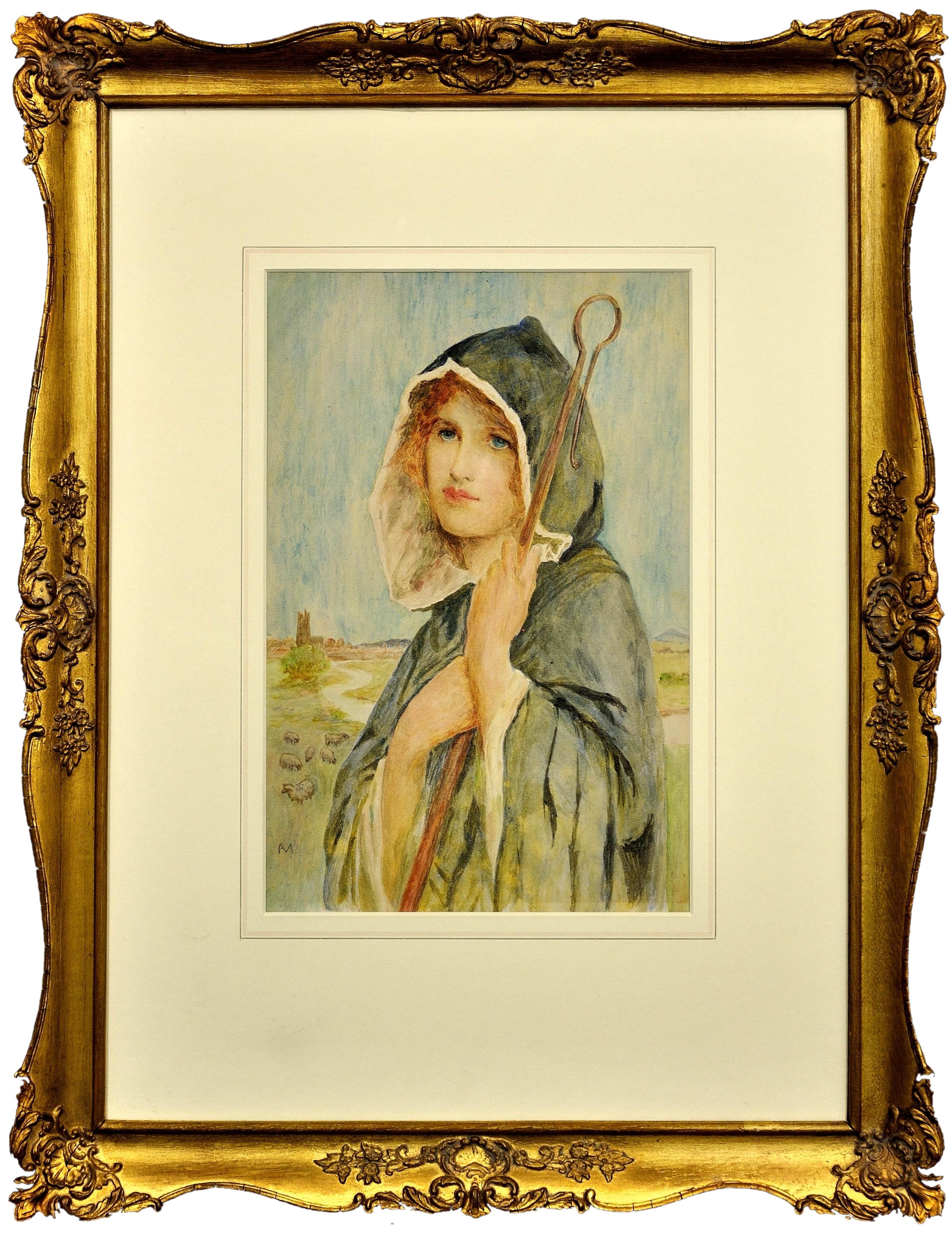 Philip Richard Morris Figurative Art - The Cloaked Shepherdess. Pre-Raphaelite. Arts and Crafts Aesthetics. Victorian.
