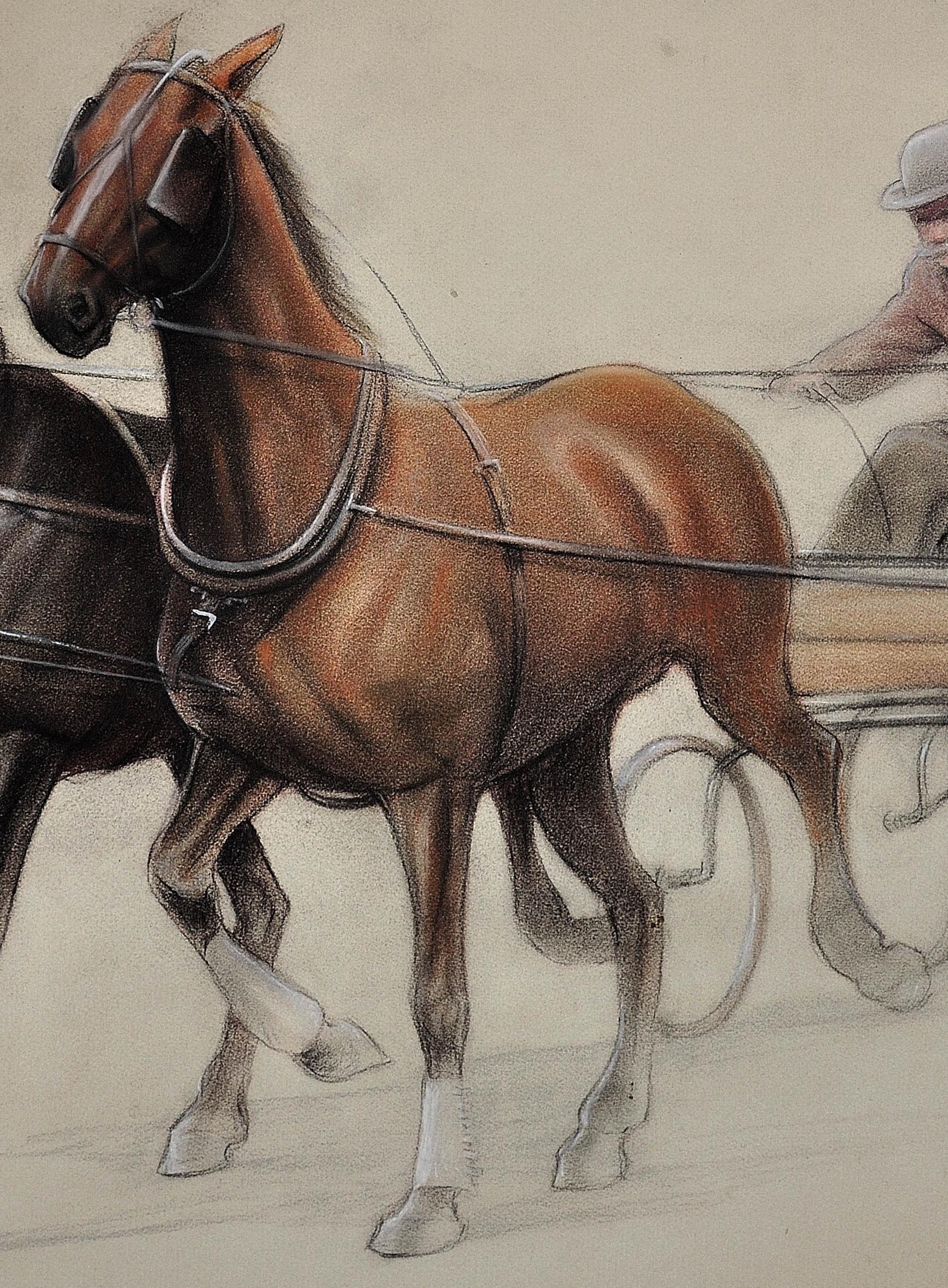 Trotting Horses Harnessed to a Lightweight Fly. Cecil Aldin. Original Drawing. For Sale 13