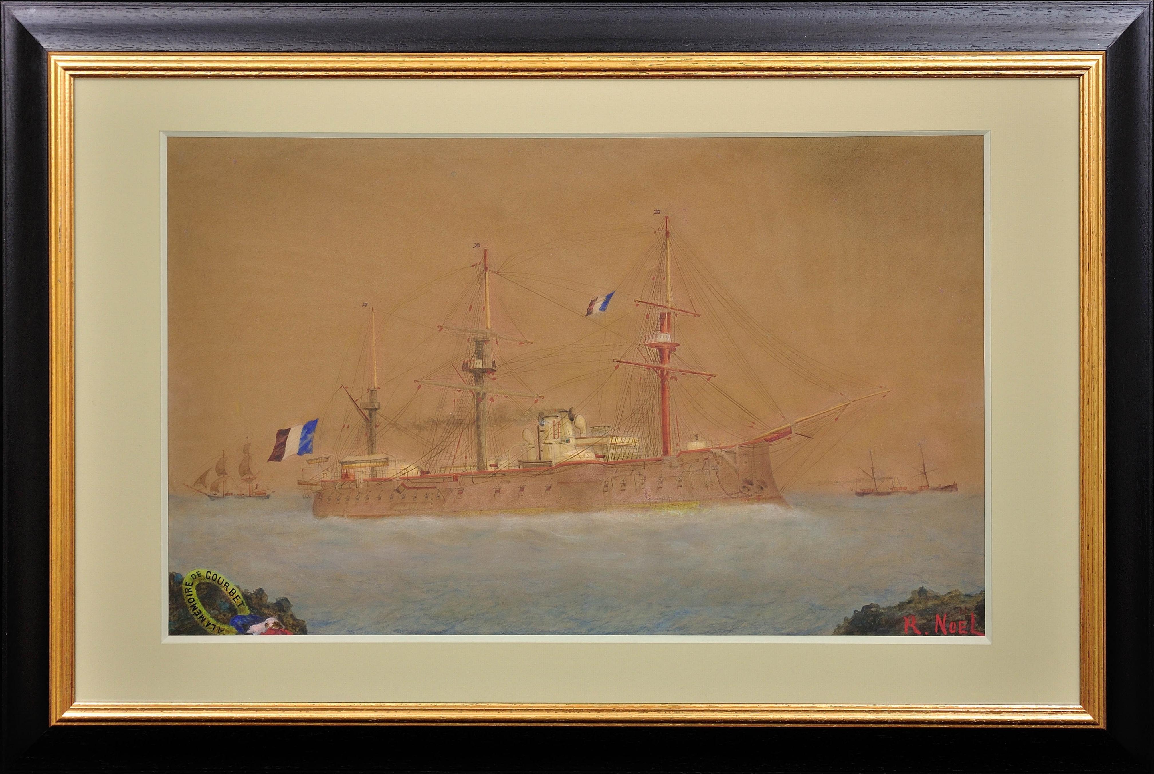 Unknown Landscape Art – Panzerschiff der französischen Marine Schlachtschiff Courbet. Der sentimentale Tribut eines Seemanns.