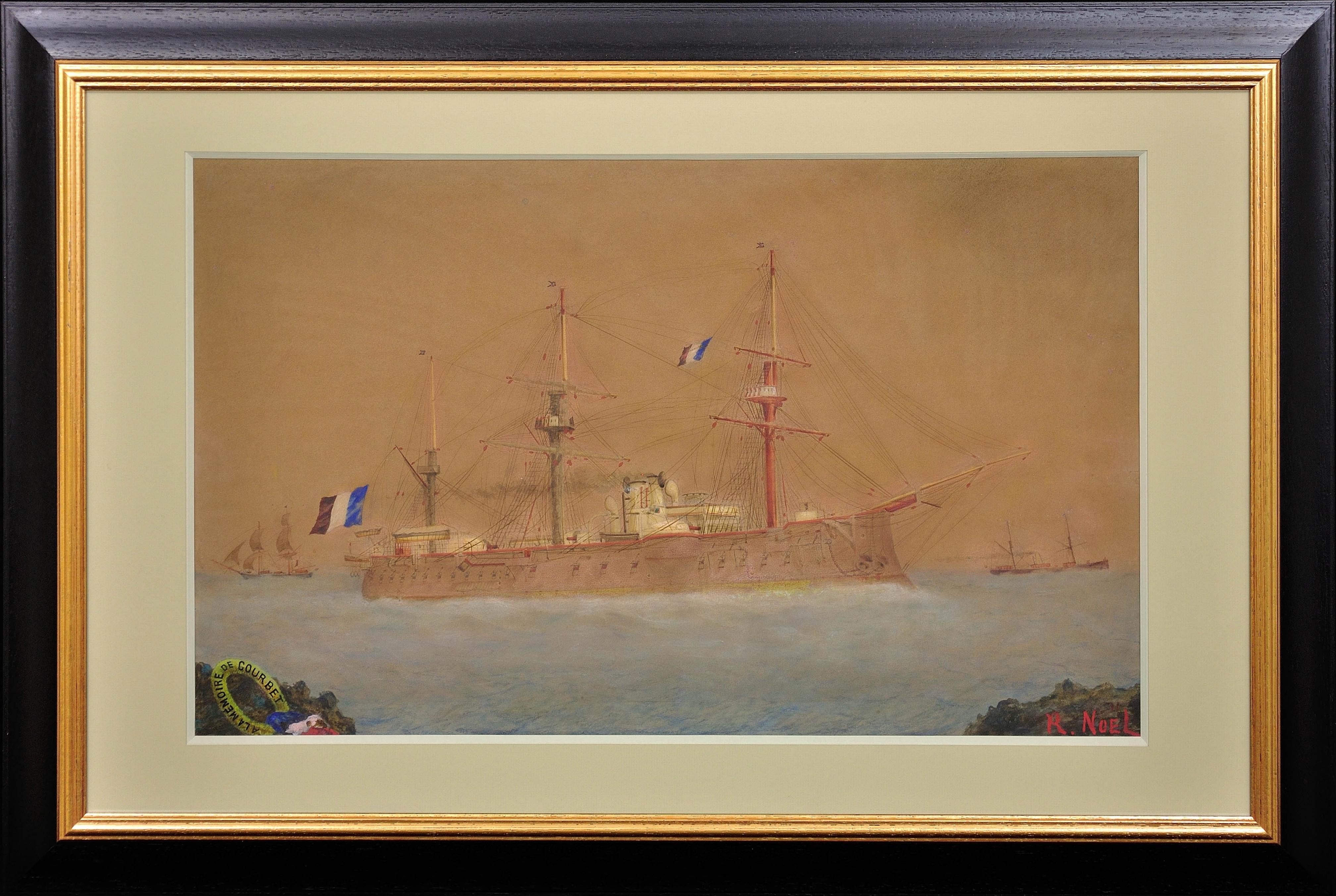 Unknown Landscape Art - French Navy Ironclad Warship Battleship Courbet A Sailor’s Sentiment Circa 1910