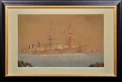 Antique French Navy Ironclad Warship Battleship Courbet. A Sailor’s Sentimental Tribute.