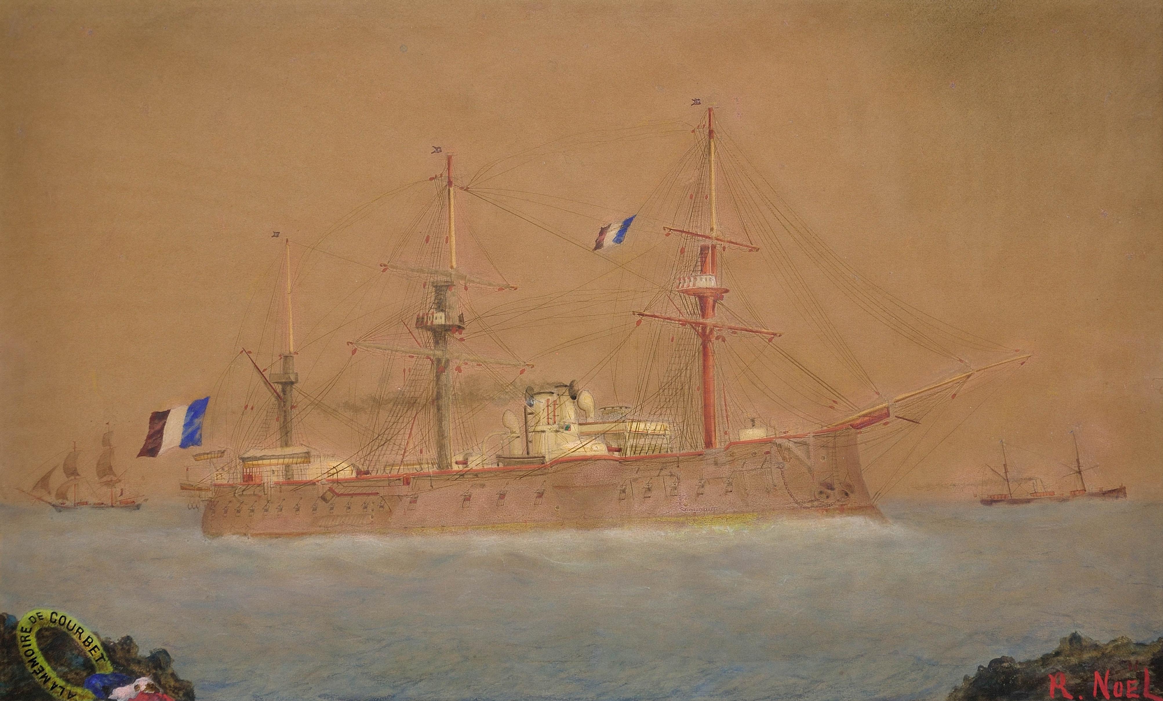 French Navy Ironclad Warship Battleship Courbet. A Sailor’s Sentimental Tribute. - Art by Unknown