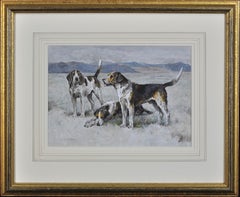 Hunting Pack Of Welsh Hounds In Wales Framed Victorian Dog Watercolor Painting