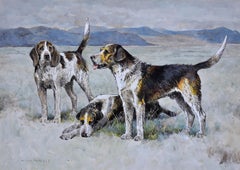 Hunting Pack Of Welsh Hounds In Wales Framed Victorian Dog Watercolor Painting