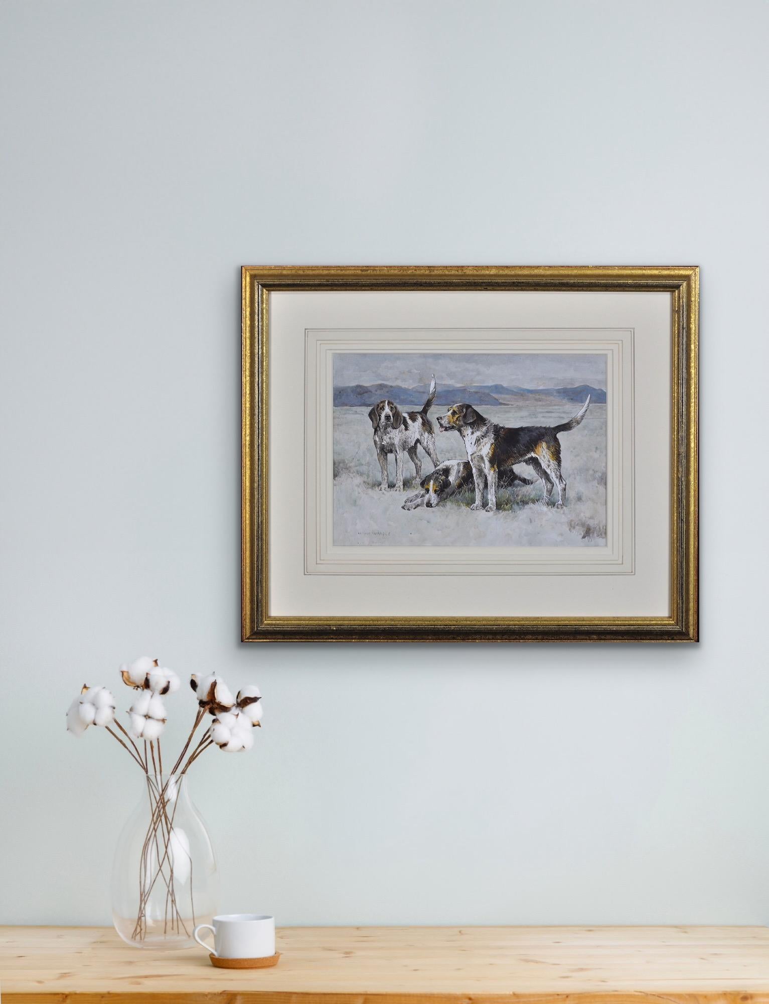 Hunting Pack Of Welsh Hounds In Wales Framed Victorian Dog Watercolor Painting For Sale 12