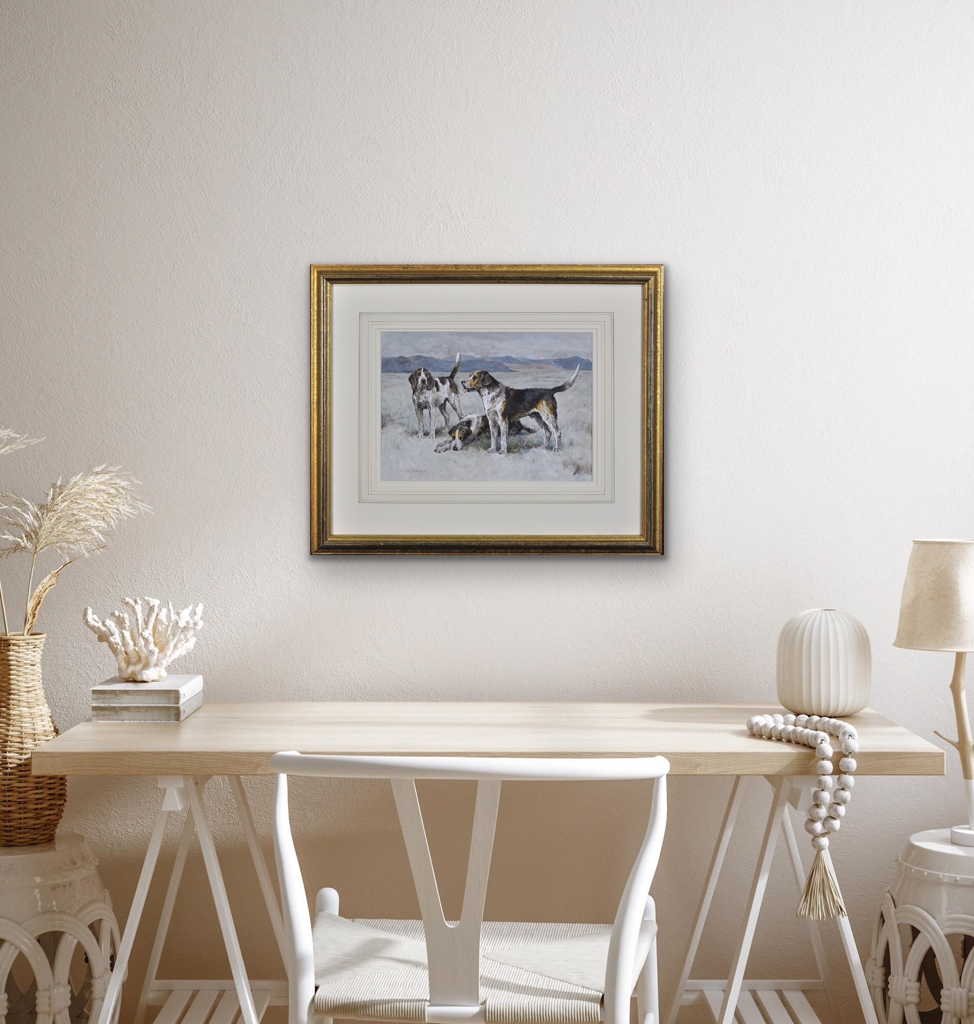 Hunting Pack Of Welsh Hounds In Wales Framed Victorian Dog Watercolor Painting For Sale 8