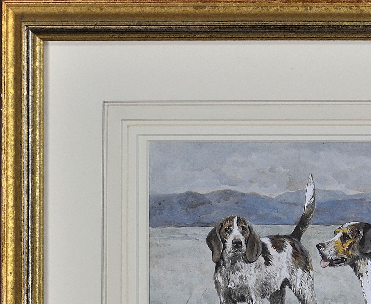 Hunting Pack Of Welsh Hounds In Wales Framed Victorian Dog Watercolor Painting For Sale 16