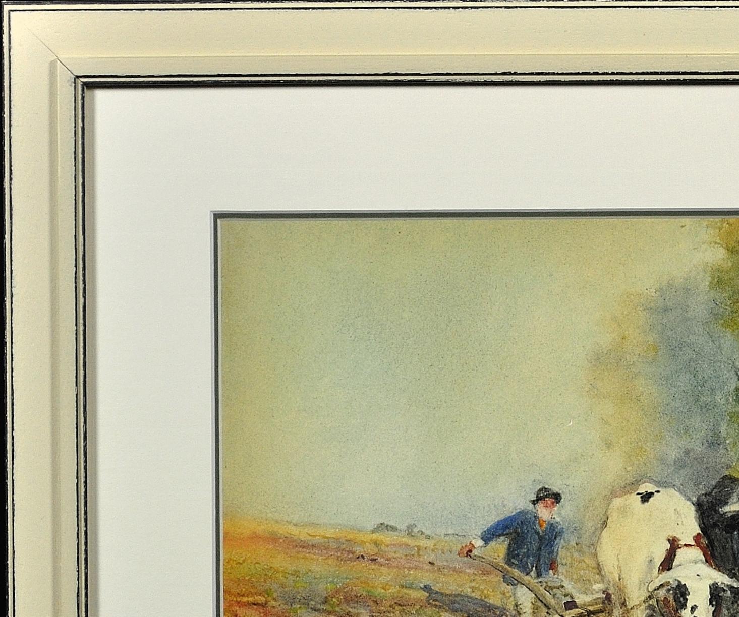 Beasts of Burden. Arable Farming. Field. Plough. Original Victorian Watercolor For Sale 4