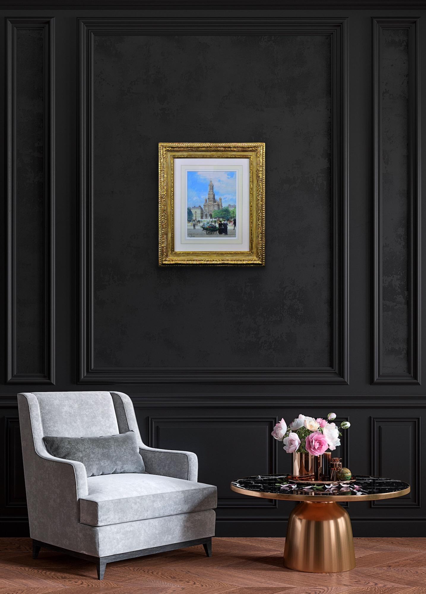 La iglesia de la Santísima Trinidad París Principios del siglo XX Pintura parisina enmarcada en venta 3