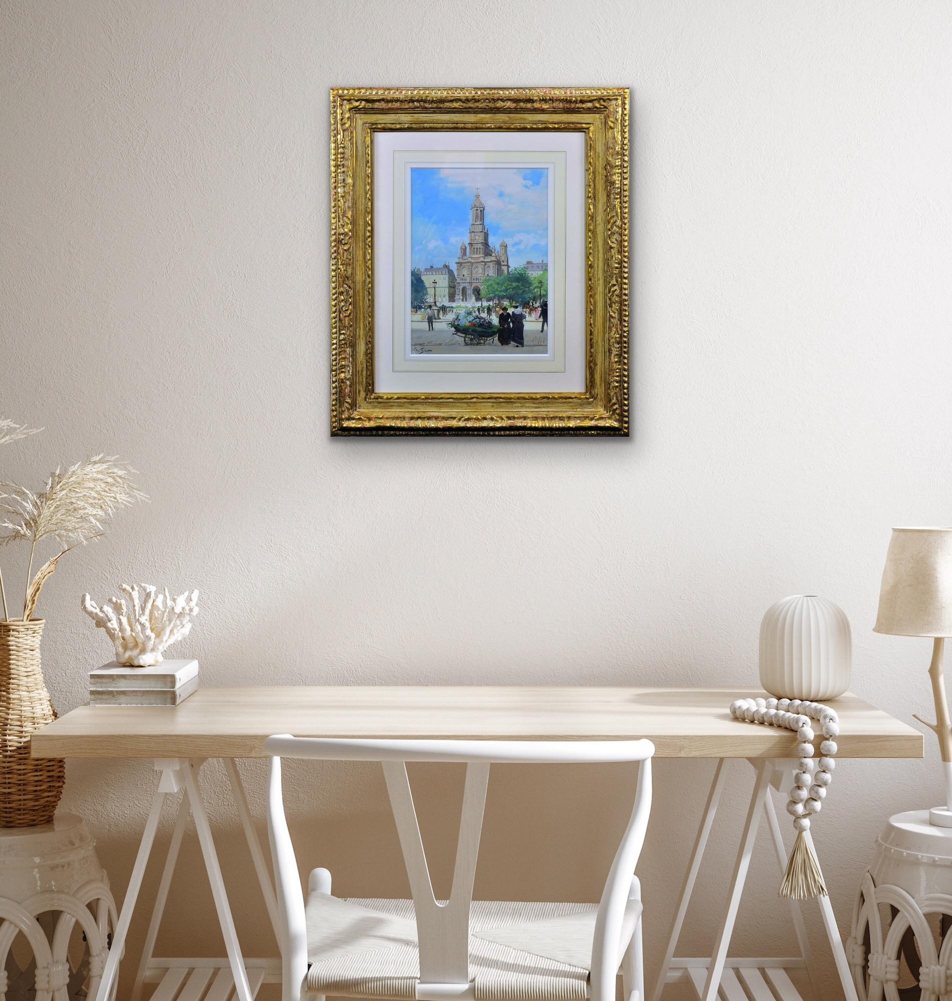 La iglesia de la Santísima Trinidad París Principios del siglo XX Pintura parisina enmarcada en venta 4
