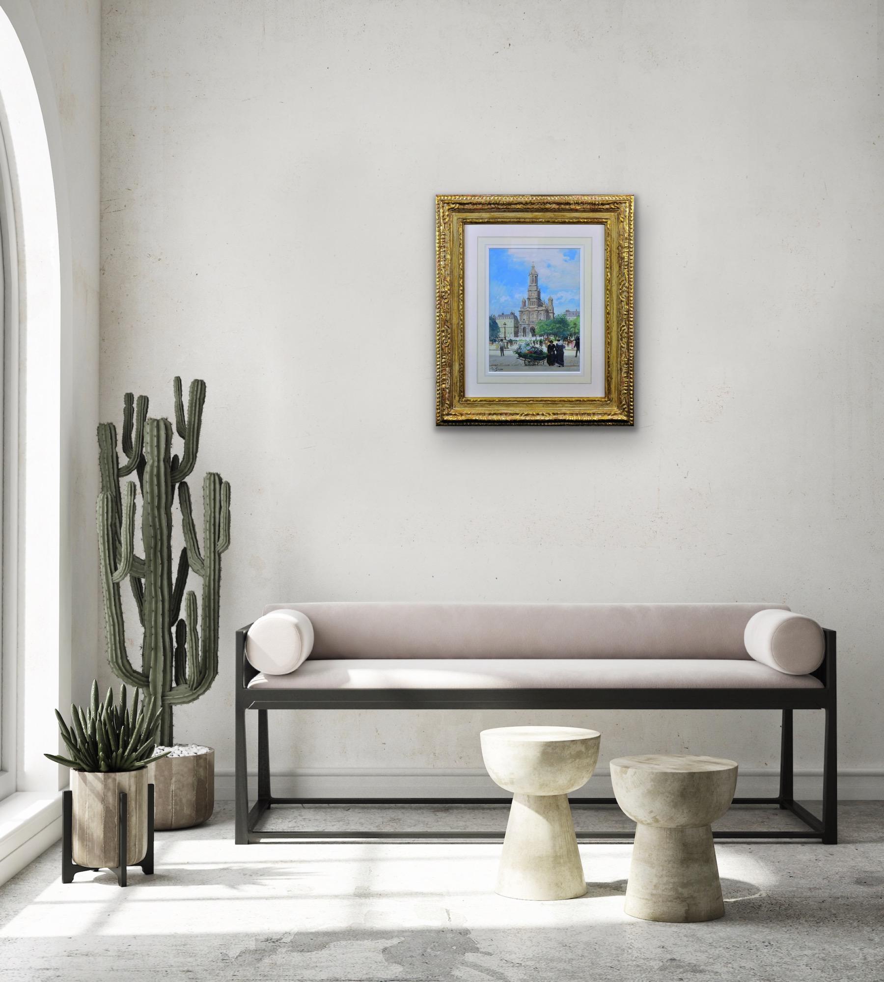 La iglesia de la Santísima Trinidad París Principios del siglo XX Pintura parisina enmarcada en venta 9