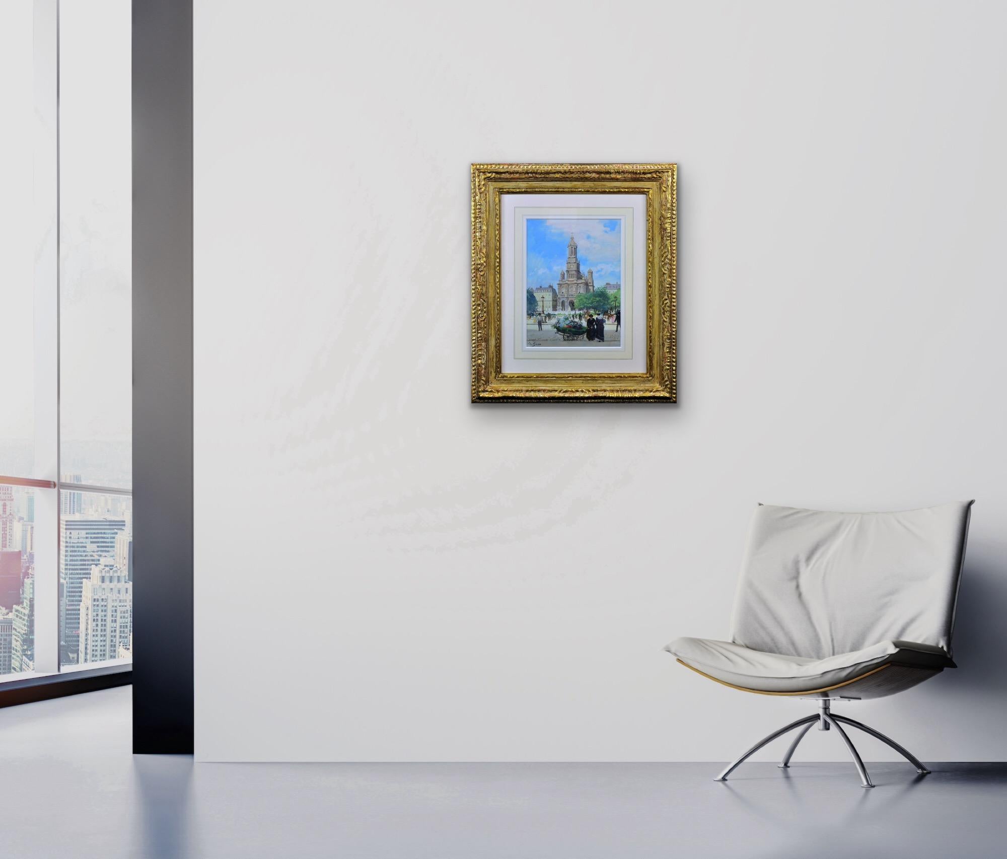 La iglesia de la Santísima Trinidad París Principios del siglo XX Pintura parisina enmarcada en venta 8