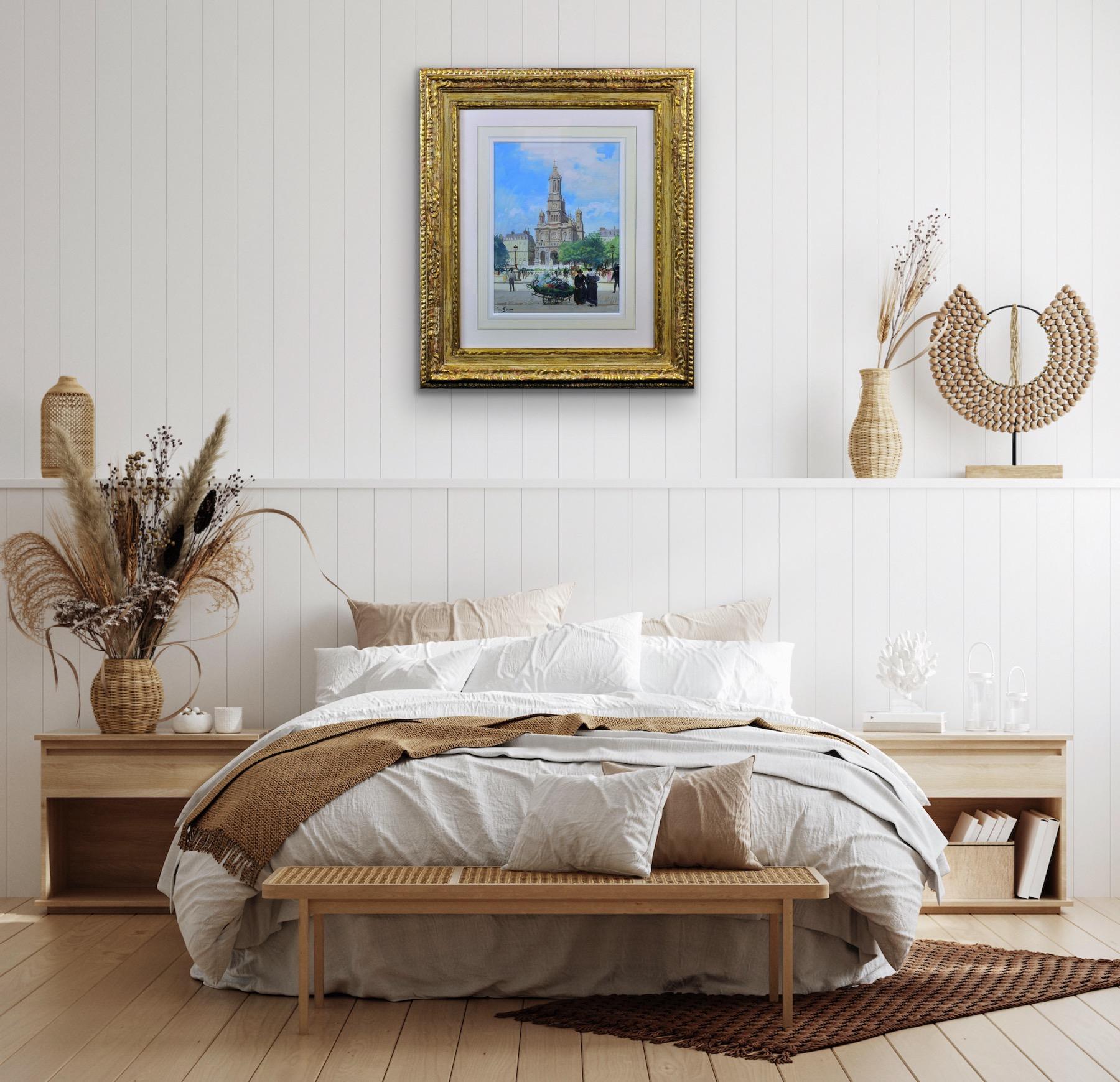 La iglesia de la Santísima Trinidad París Principios del siglo XX Pintura parisina enmarcada en venta 10