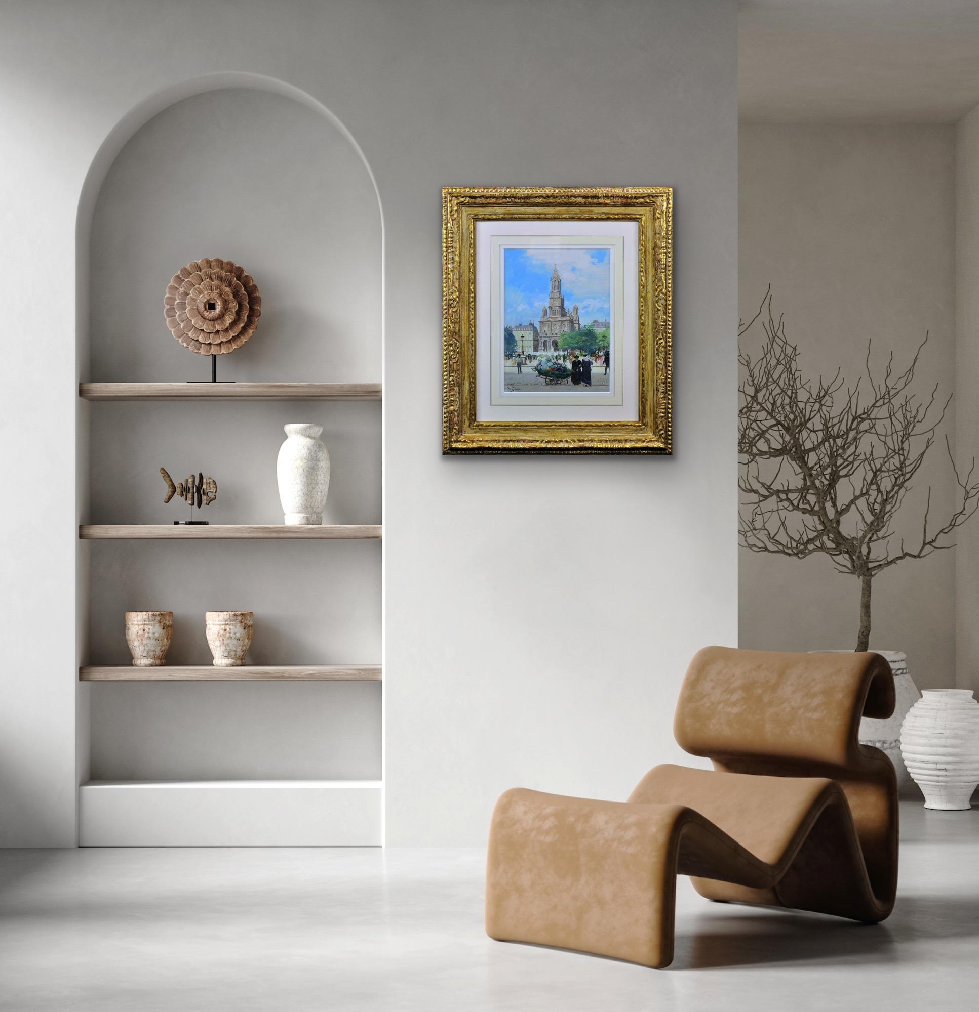 La iglesia de la Santísima Trinidad París Principios del siglo XX Pintura parisina enmarcada en venta 12