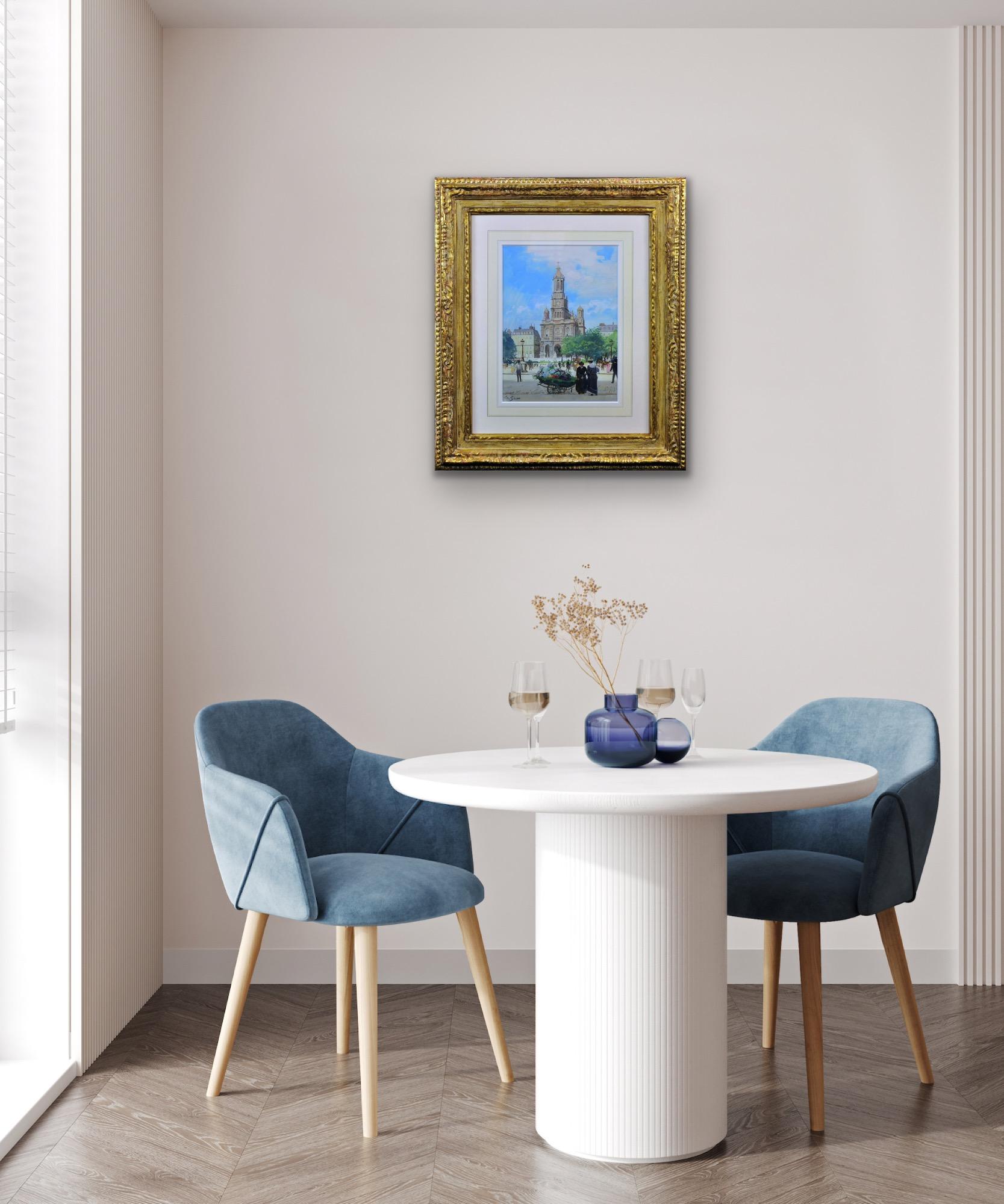 La iglesia de la Santísima Trinidad París Principios del siglo XX Pintura parisina enmarcada en venta 11