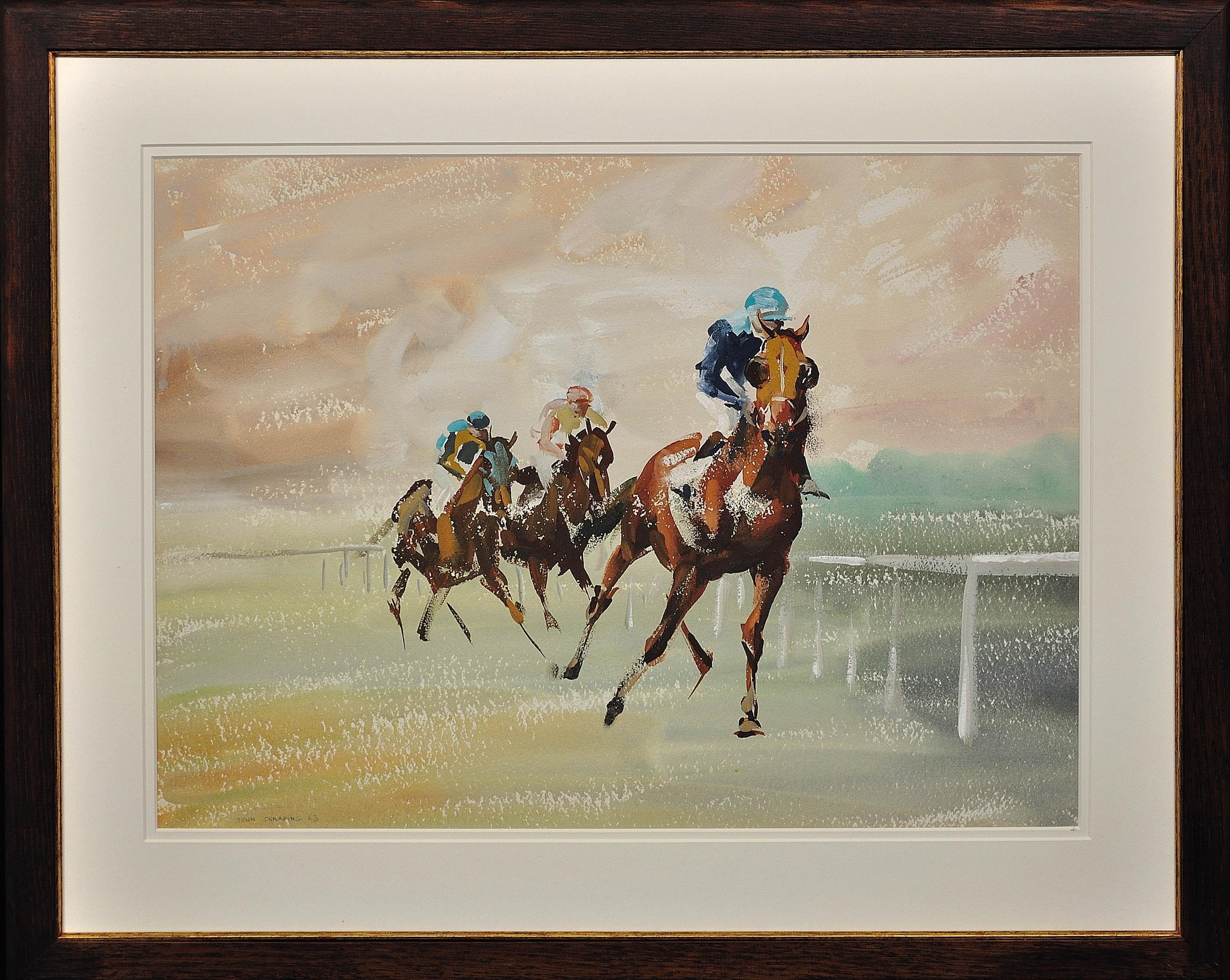 A Three Horse Race. 1963. Mid-Century. Equine.Jockeys. Horse Racing. Racetrack.