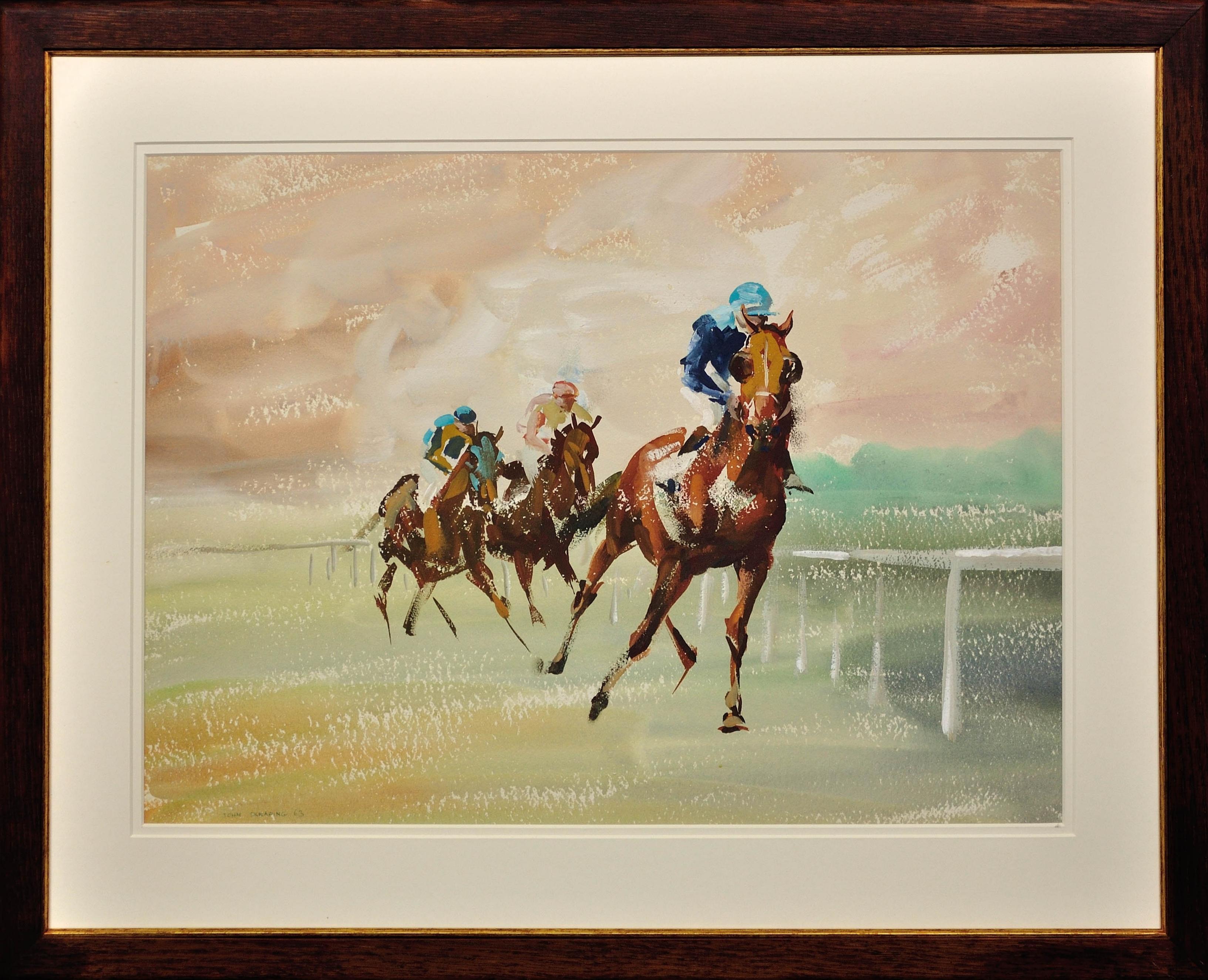 John Rattenbury Skeaping Animal Art – Ein gerahmtes Original-Aquarellgemälde mit drei Pferderennen aus dem 20. Jahrhundert, Original-Pferdrennen
