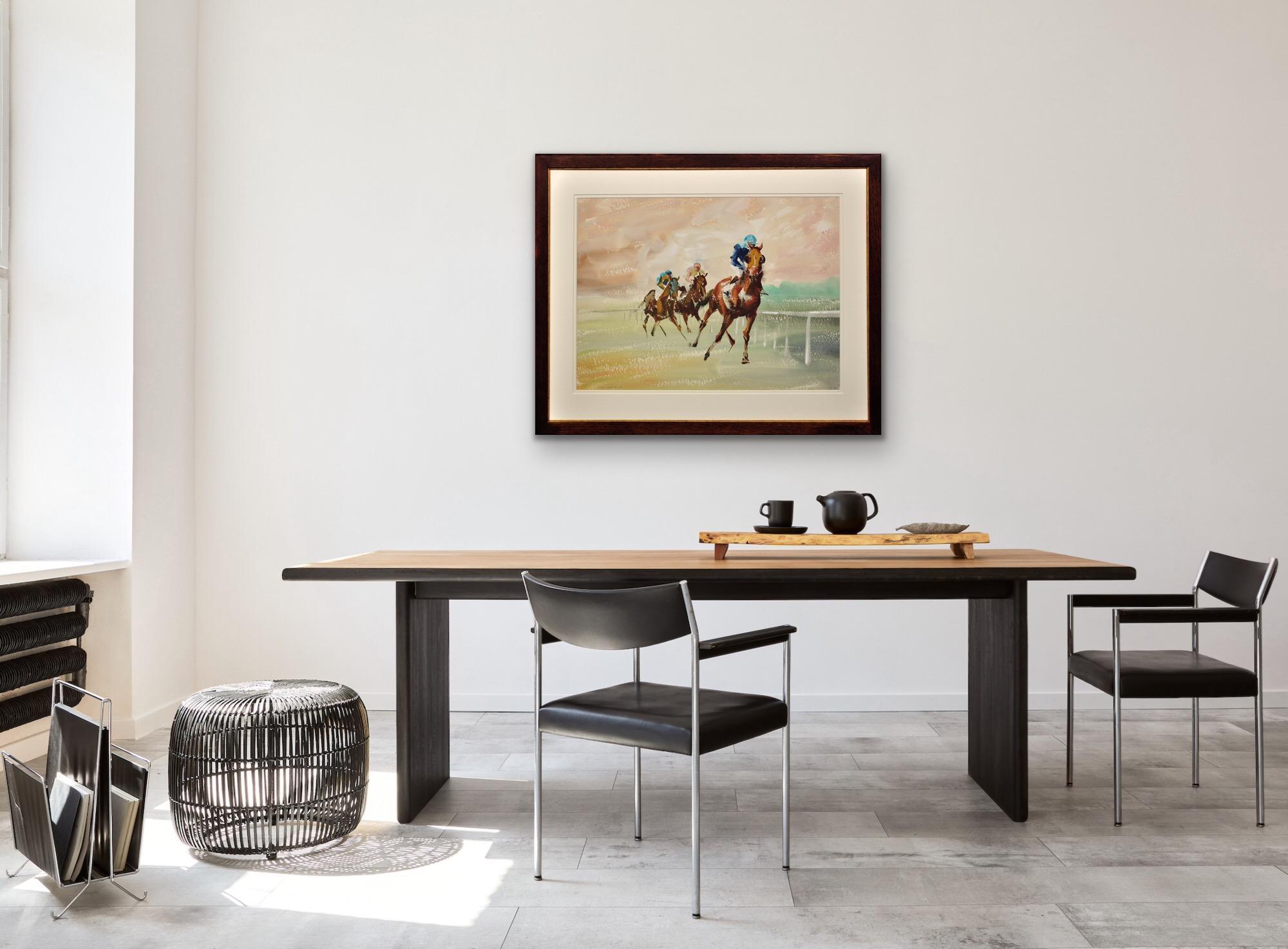 Ein gerahmtes Original-Aquarellgemälde mit drei Pferderennen aus dem 20. Jahrhundert, Original-Pferdrennen im Angebot 3