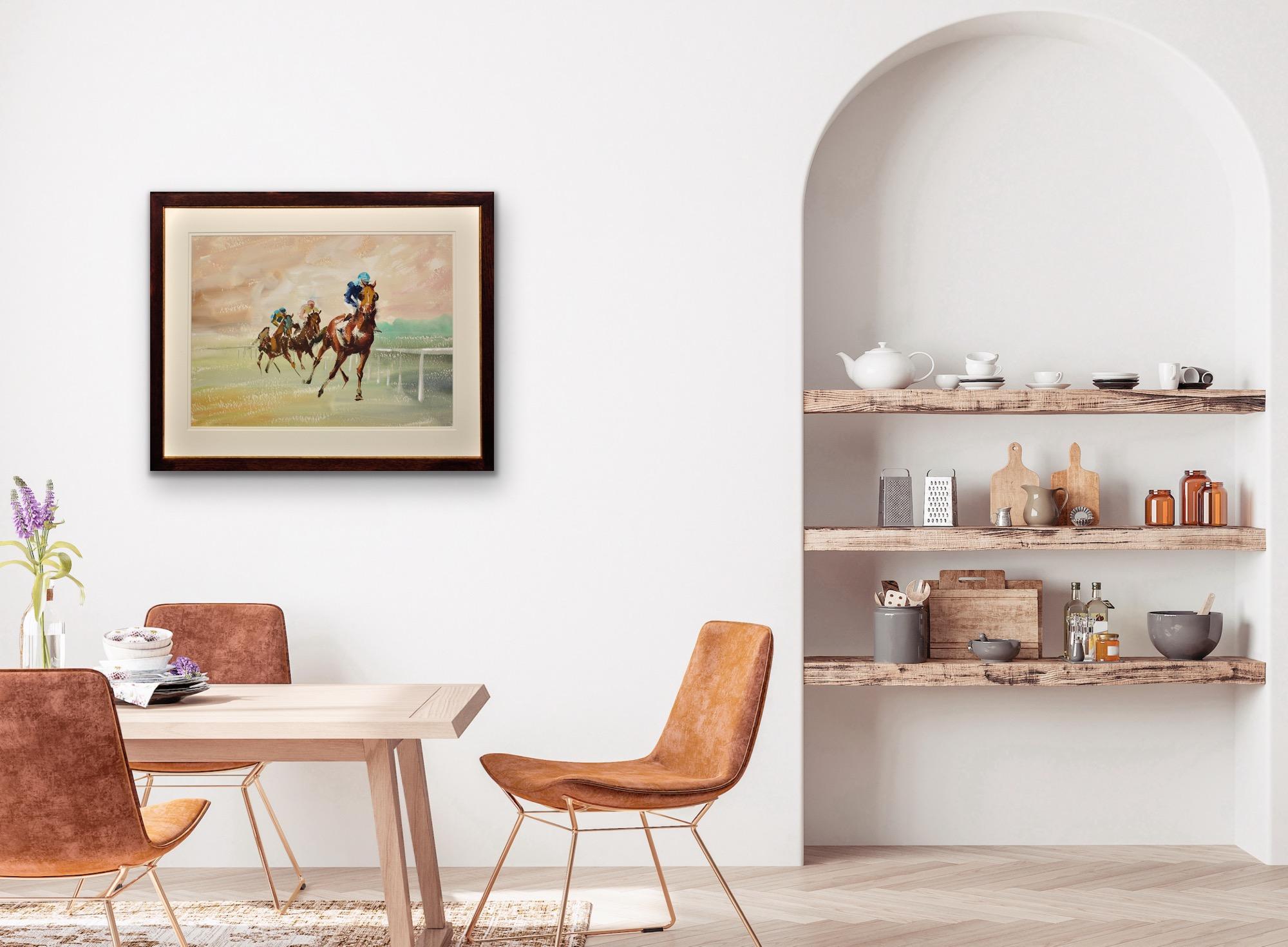 Ein gerahmtes Original-Aquarellgemälde mit drei Pferderennen aus dem 20. Jahrhundert, Original-Pferdrennen im Angebot 10