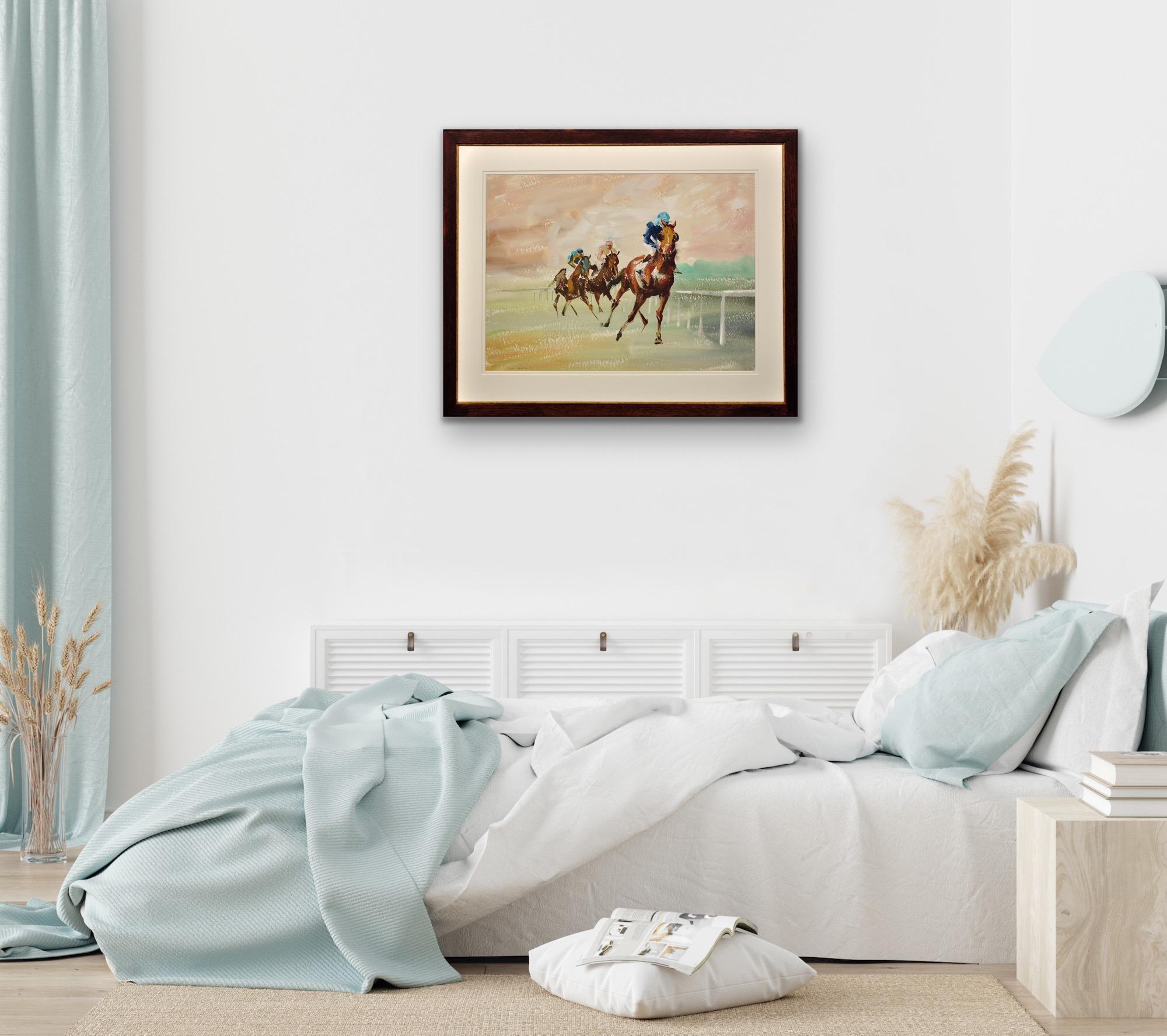 Ein gerahmtes Original-Aquarellgemälde mit drei Pferderennen aus dem 20. Jahrhundert, Original-Pferdrennen im Angebot 6