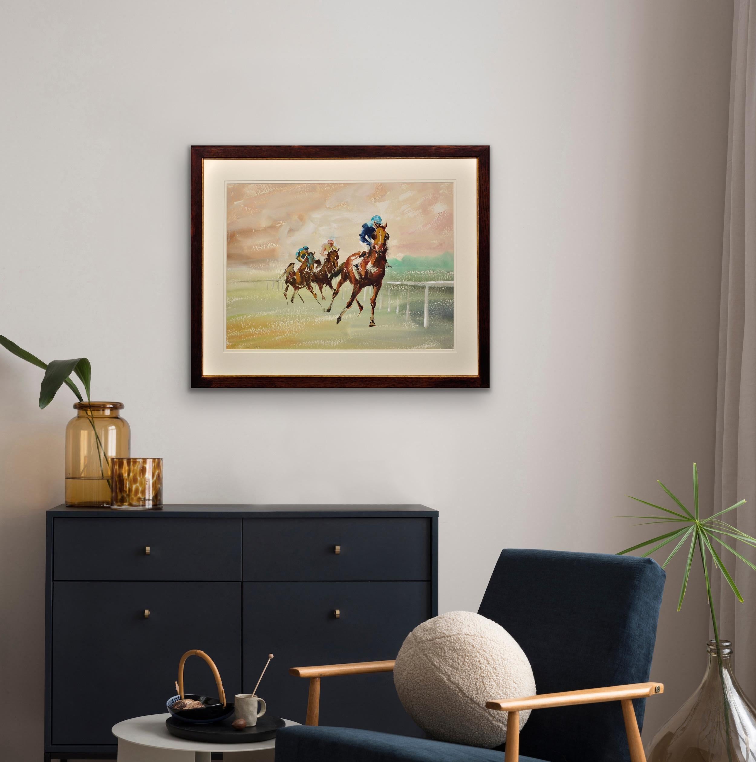 Ein gerahmtes Original-Aquarellgemälde mit drei Pferderennen aus dem 20. Jahrhundert, Original-Pferdrennen im Angebot 14