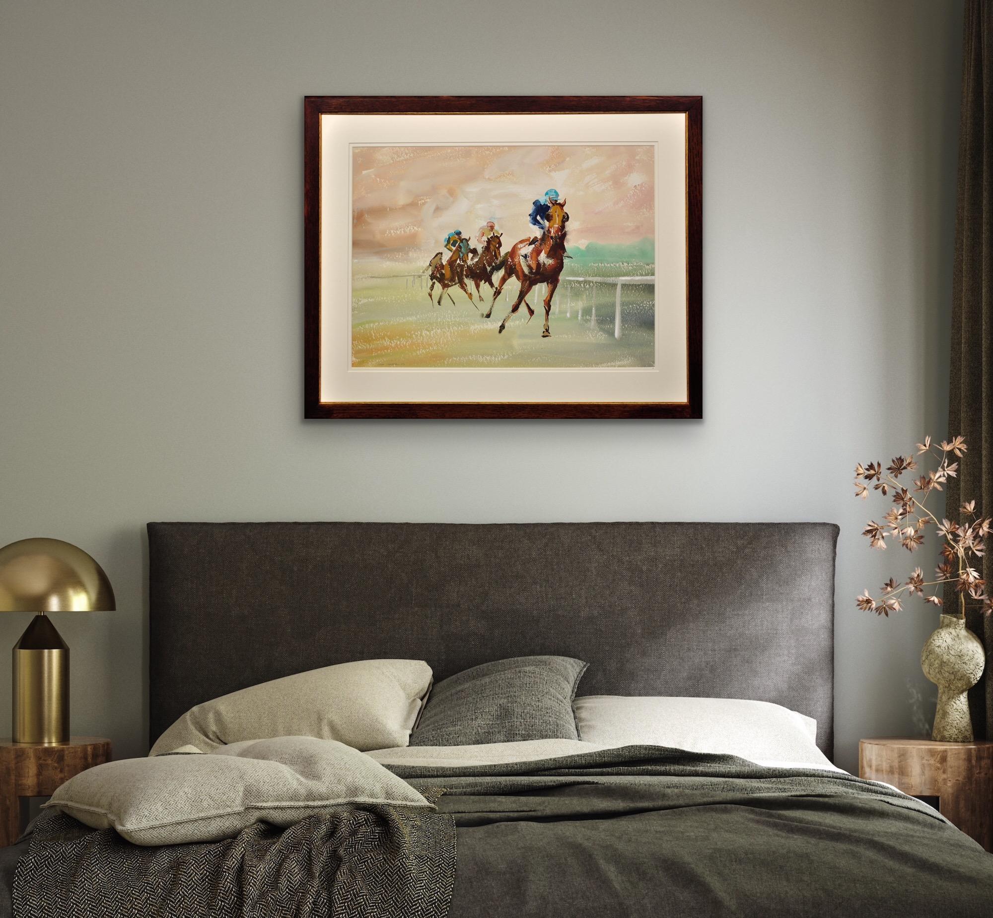 Ein gerahmtes Original-Aquarellgemälde mit drei Pferderennen aus dem 20. Jahrhundert, Original-Pferdrennen im Angebot 5