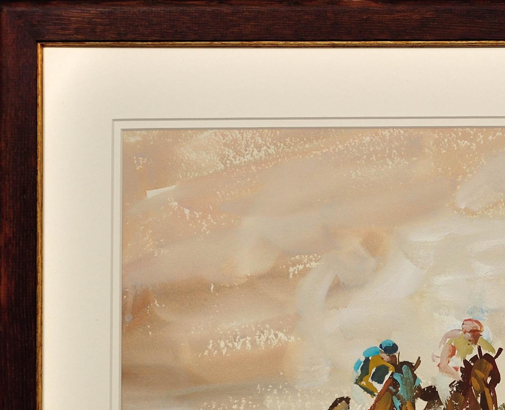 Ein gerahmtes Original-Aquarellgemälde mit drei Pferderennen aus dem 20. Jahrhundert, Original-Pferdrennen im Angebot 15