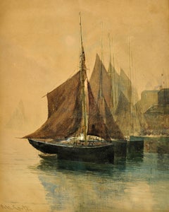 English West Country Trawling Lugger Circa 1904 Devon & Cornwall Framed Painting