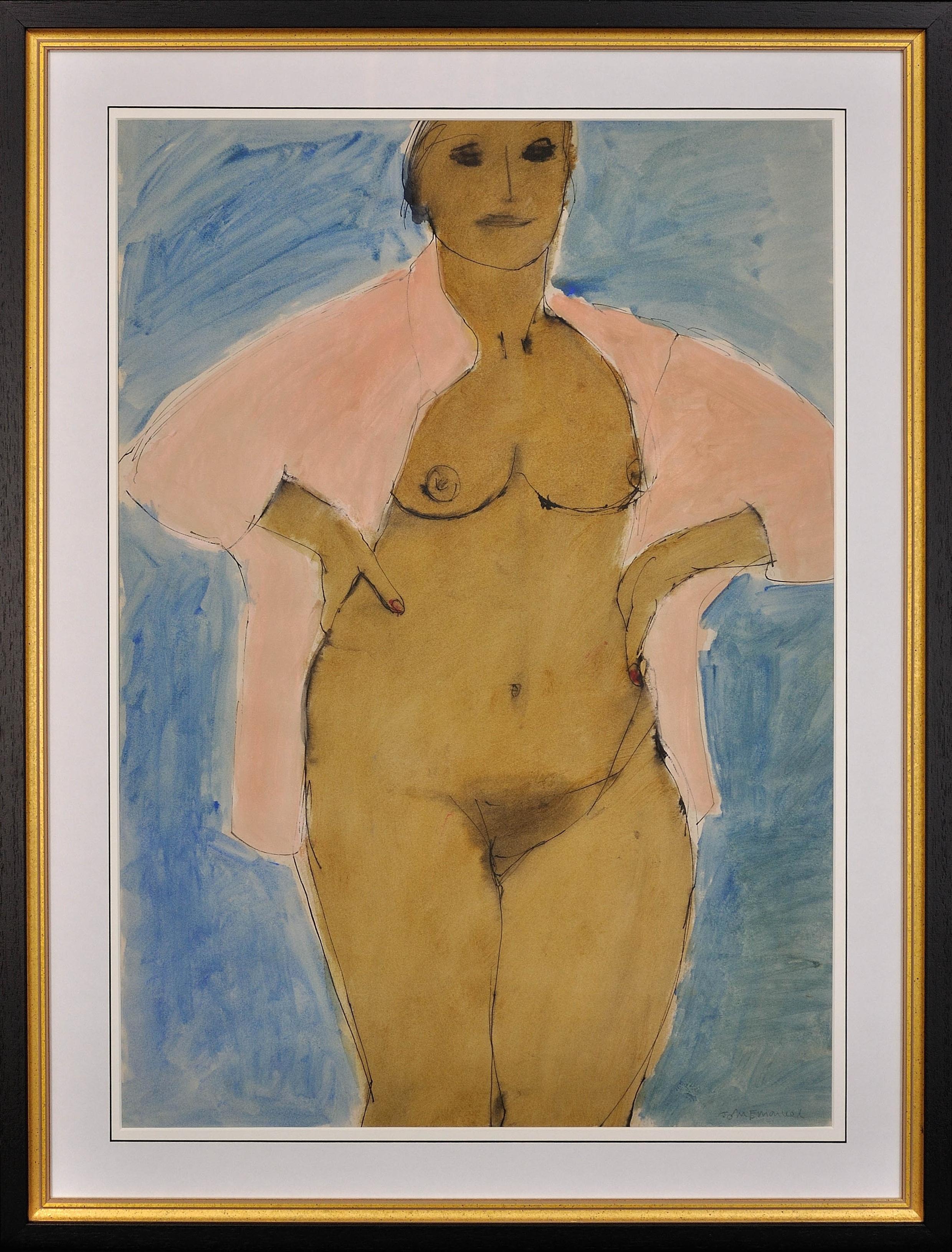 Figurative Art John Emanuel - I+I Can't Stay Away From You 1980 Vintage Painting Mature Female Nude In Cornwall (Je ne peux pas rester loin de toi)