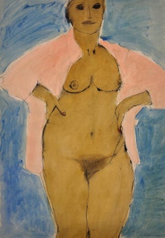 I Can’t Stay Away From You 1980s Vintage Painting Mature Female Nude In Cornwall