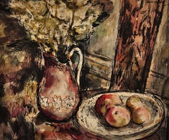 1944 Nature morte en temps de guerre Peinture à l'aquarelle Artiste céramiste influent et enseignant