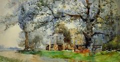 Romany Gypsy Caravan At The Round House Wilford Nottingham Watercolor Painting