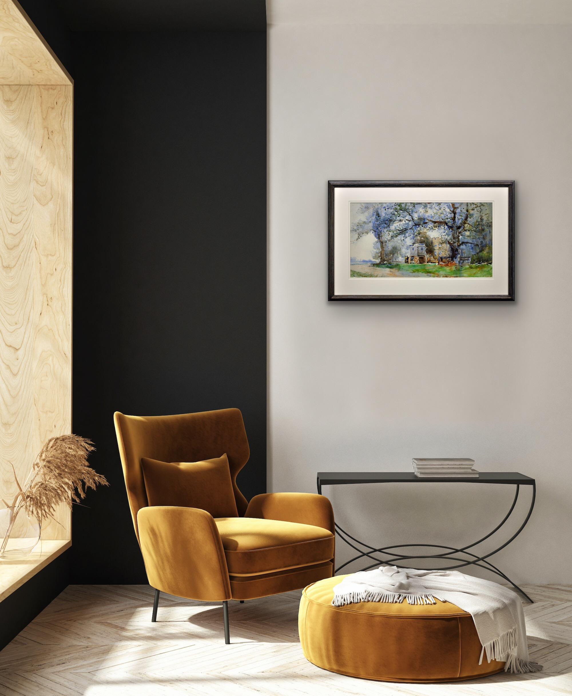 Caravan di zingari Rom alla Casa Rotonda Wilford Nottingham Pittura ad acquerello in vendita 1