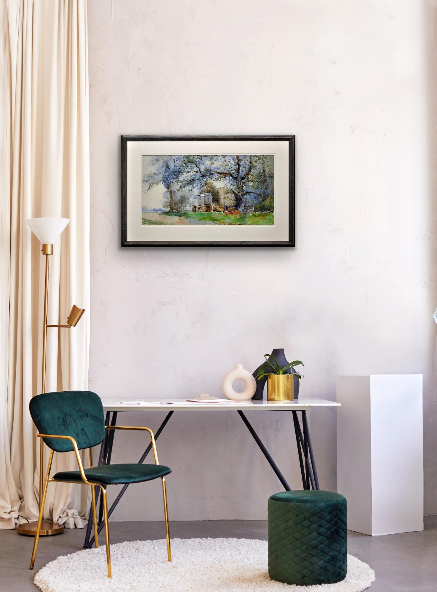 Caravan di zingari Rom alla Casa Rotonda Wilford Nottingham Pittura ad acquerello in vendita 14